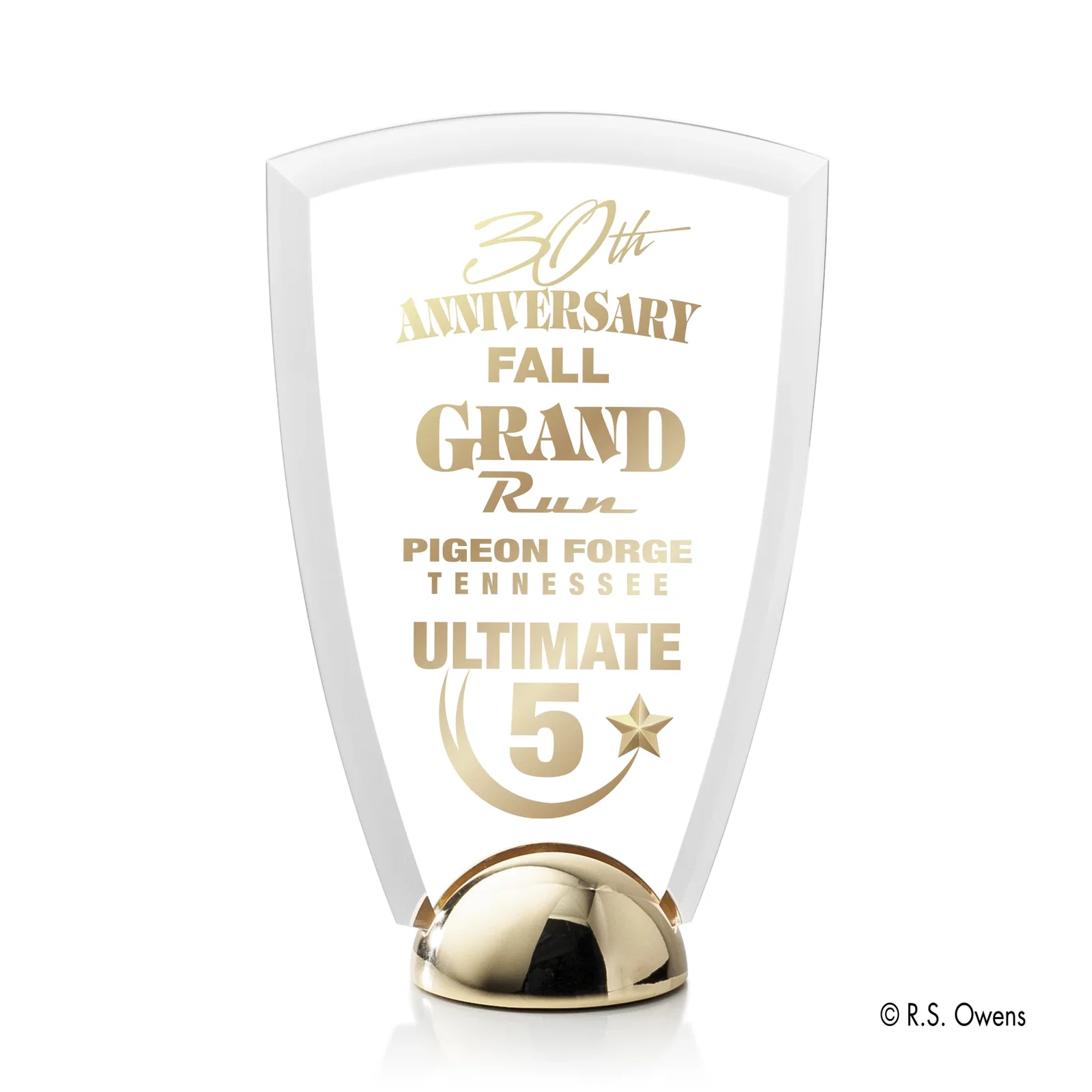 Custom Beveled Acrylic Arch Award on Cast Metal Hemisphere Base for donor appreciation