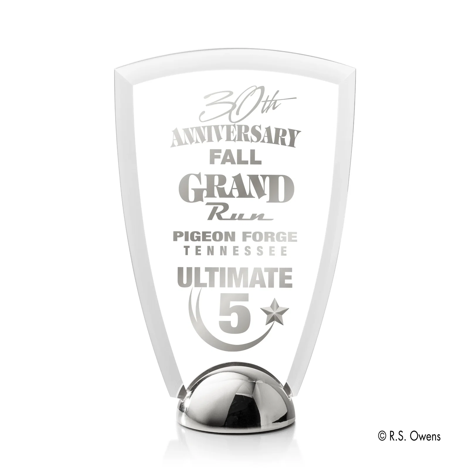 Custom Beveled Acrylic Arch Award on Cast Metal Hemisphere Base for graduation ceremonies