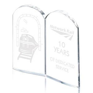 Optical Crystal Award with Twin Arch Panels Fused at an Angle