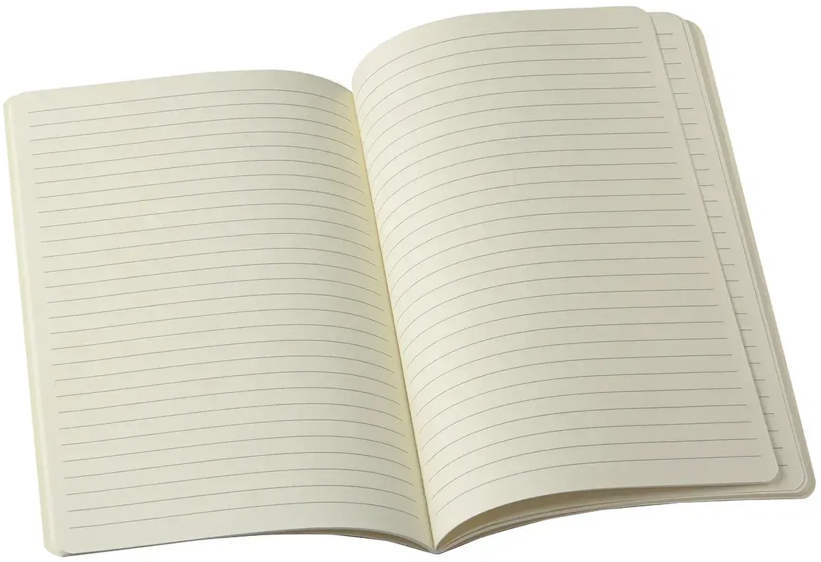 Open pages of the promotional Archive leatherette journal, custom branded notebook for desk and meetings