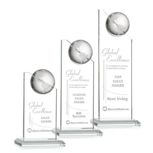 Optical Crystal Tower Award With Slanted Half-Globe Top