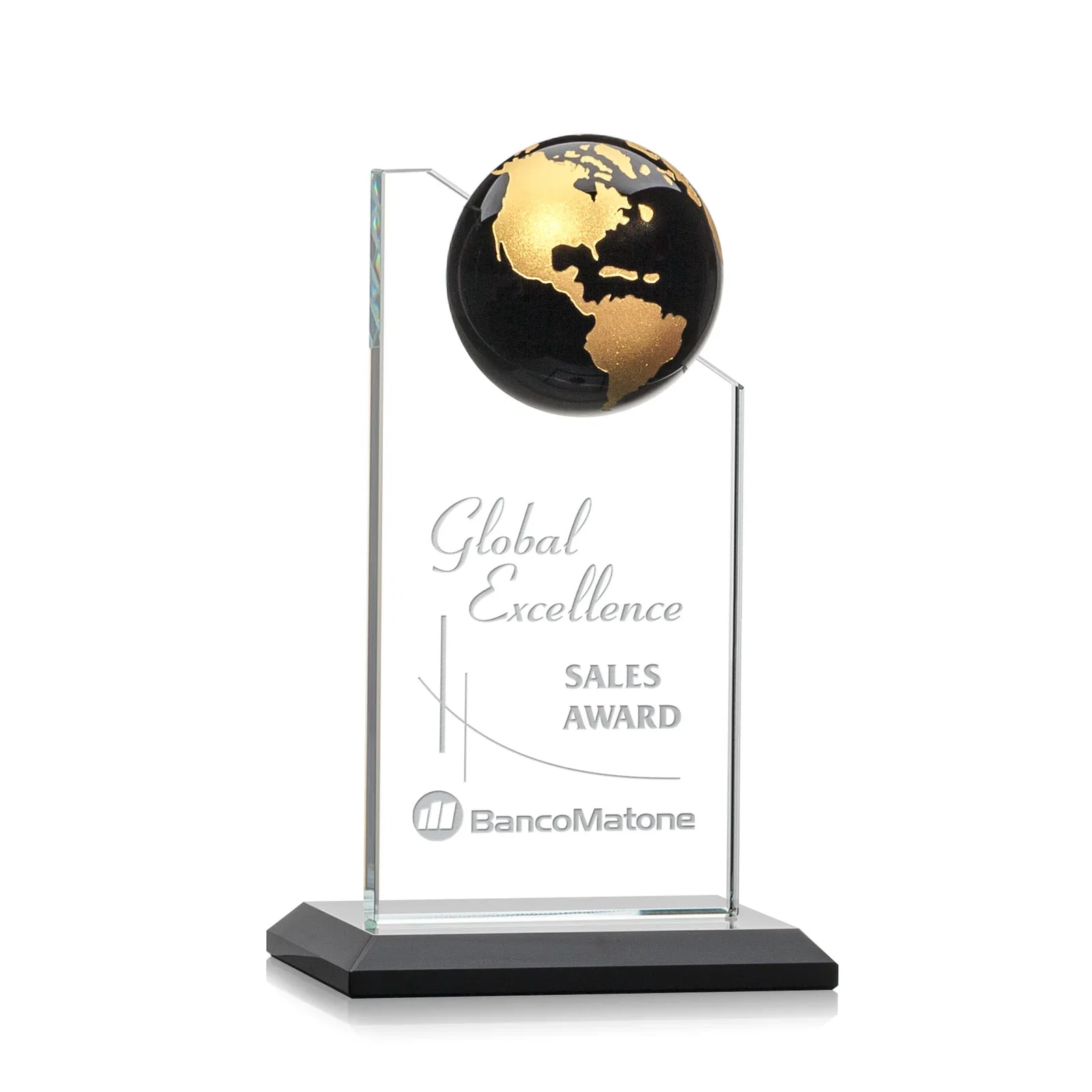 Custom Optical Crystal Tower Award With Slanted Half-Globe Top for volunteer appreciation