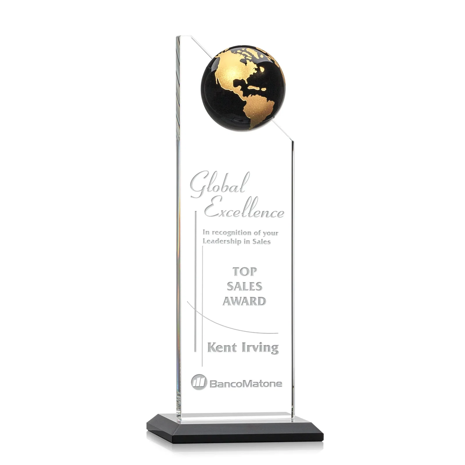Custom Optical Crystal Tower Award With Slanted Half-Globe Top for company anniversary events