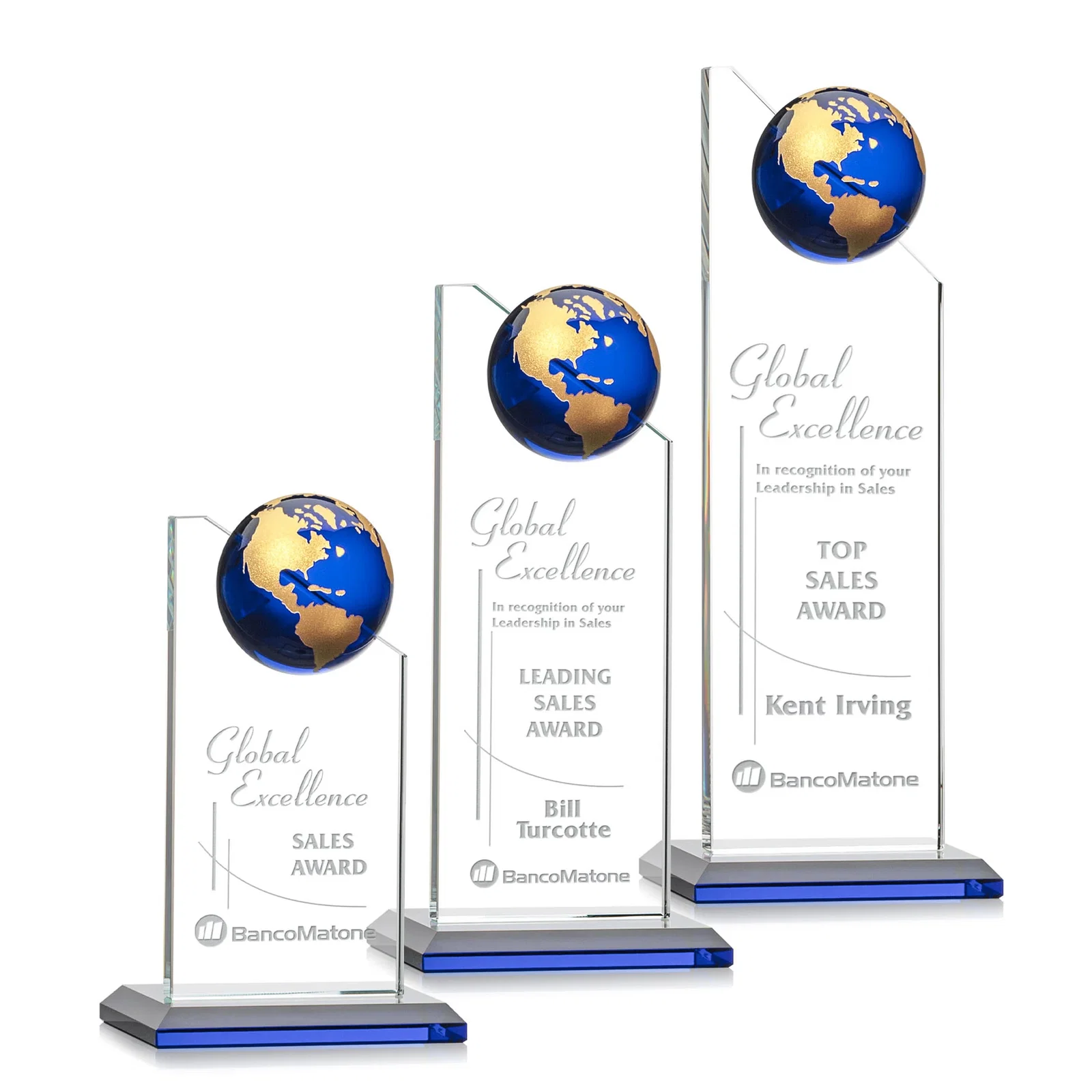 Personalized Optical Crystal Tower Award With Slanted Half-Globe Top for employee recognition