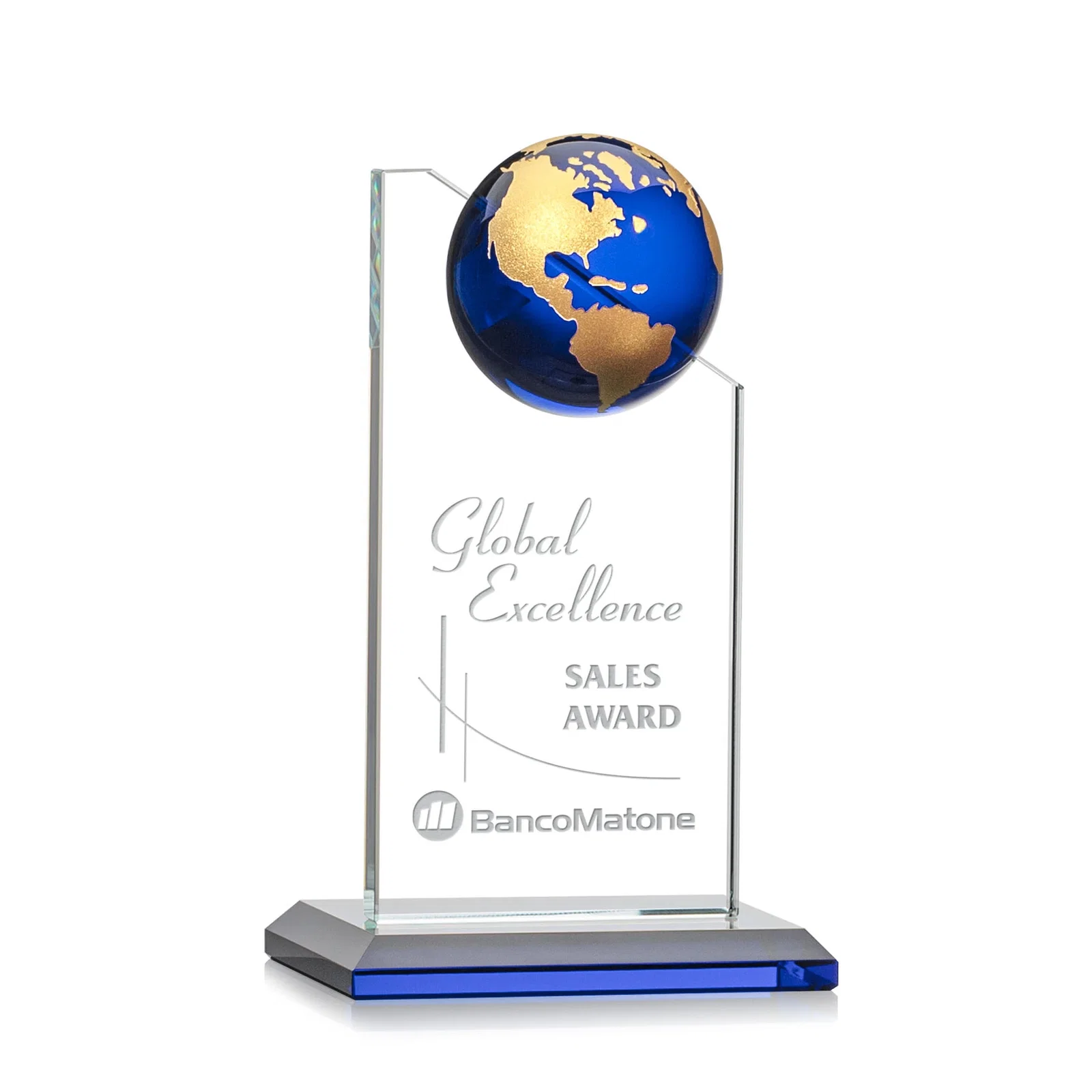 Personalized Optical Crystal Tower Award With Slanted Half-Globe Top for corporate award ceremonies