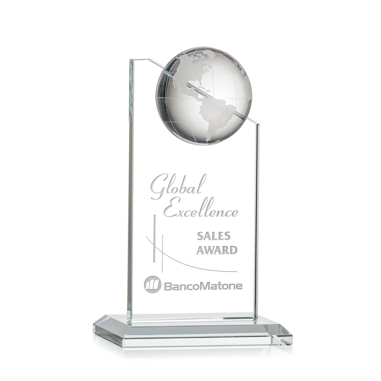 Custom Optical Crystal Tower Award With Slanted Half-Globe Top for corporate award ceremonies