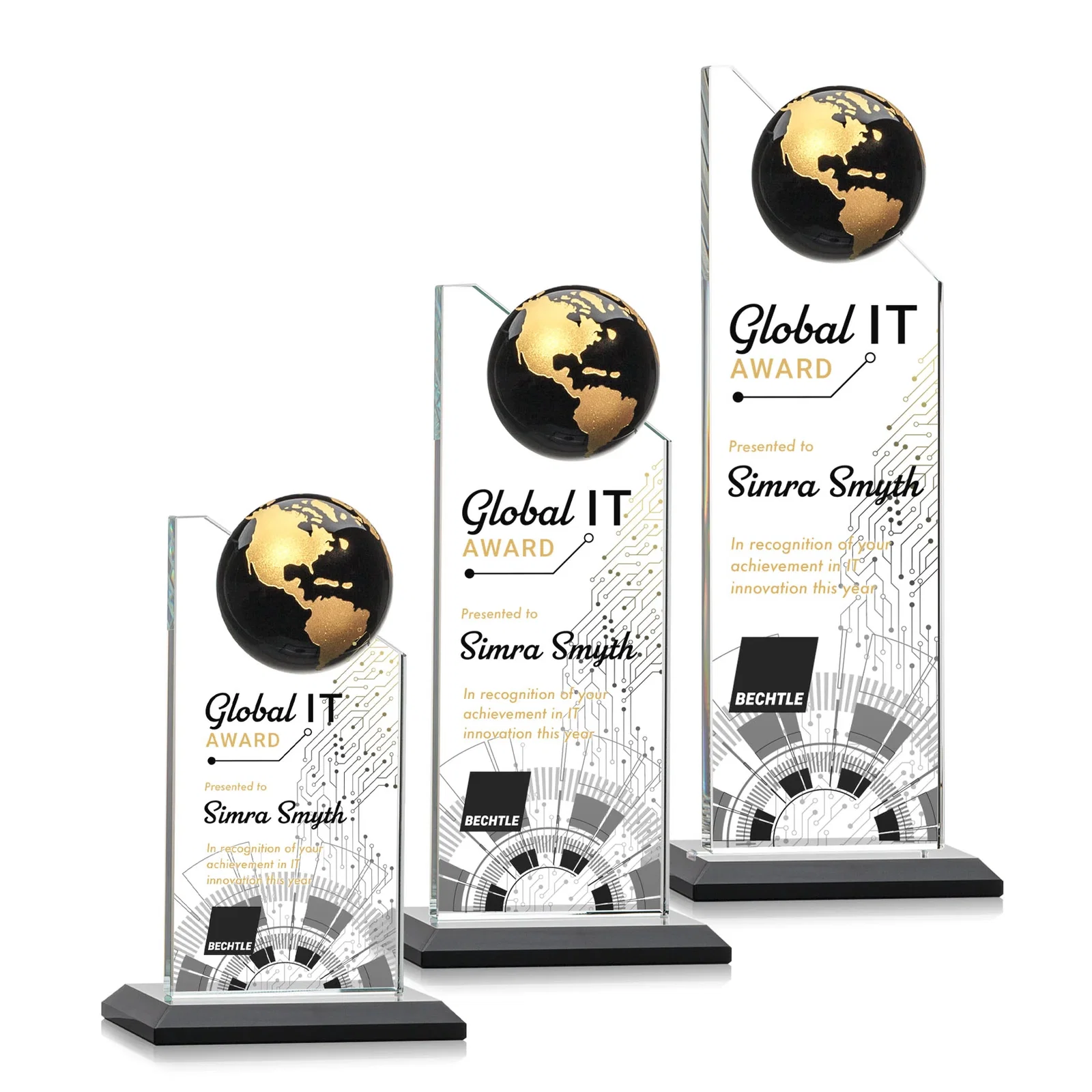 Personalized Optical Crystal Tower Award With Slanted Half-Globe Top for safety achievement programs