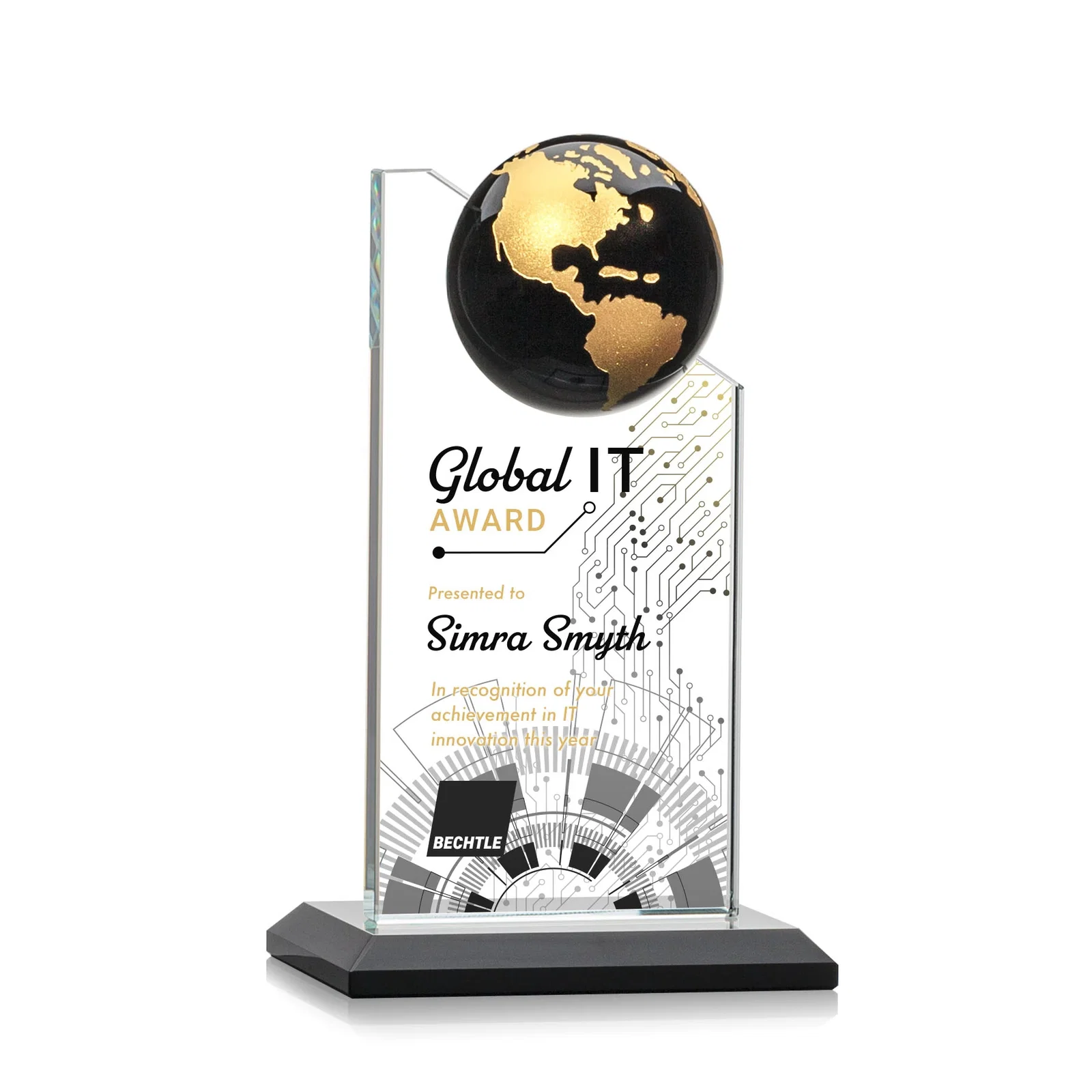 Personalized Optical Crystal Tower Award With Slanted Half-Globe Top for volunteer appreciation
