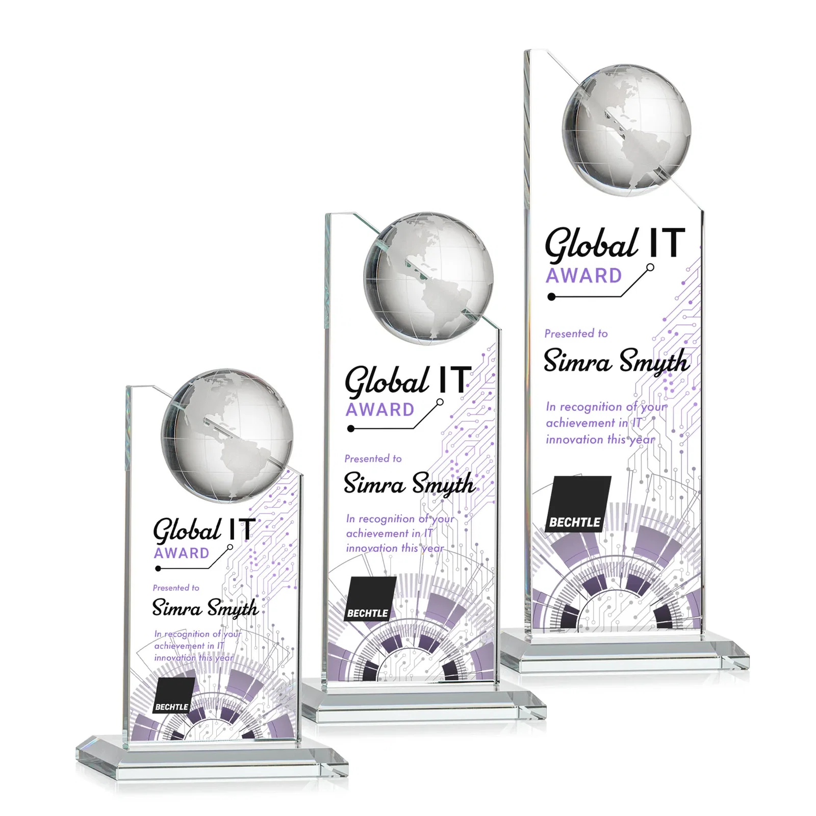 Promotional Optical Crystal Tower Award With Slanted Half-Globe Top for employee recognition