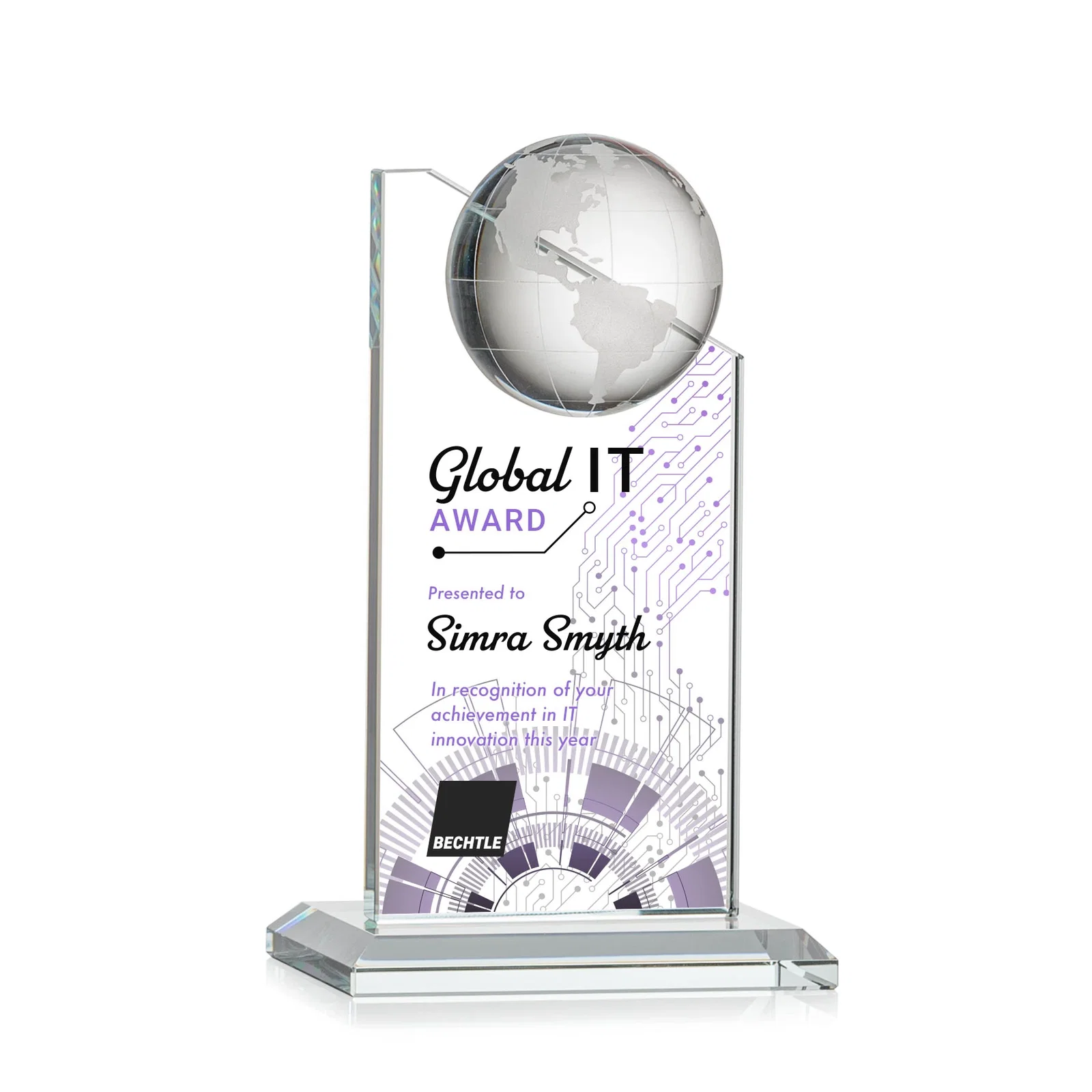 Promotional Optical Crystal Tower Award With Slanted Half-Globe Top for corporate award ceremonies