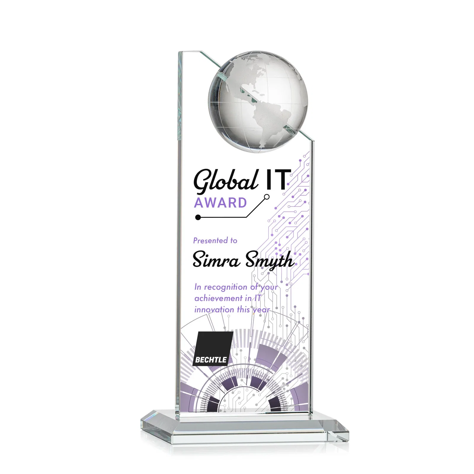 Promotional Optical Crystal Tower Award With Slanted Half-Globe Top for service anniversary gifts