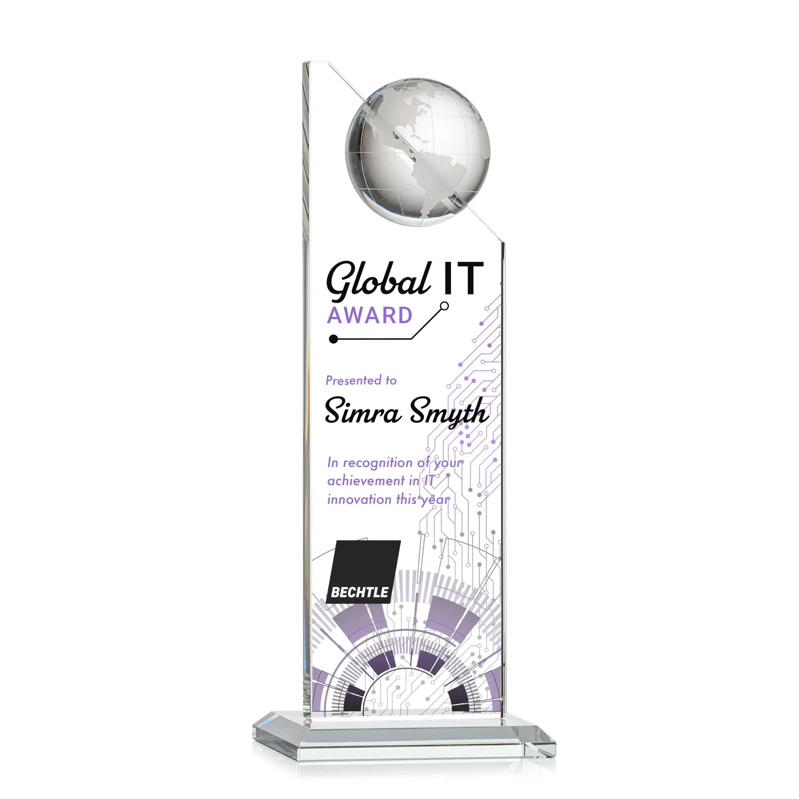 Promotional Optical Crystal Tower Award With Slanted Half-Globe Top for sales achievement awards
