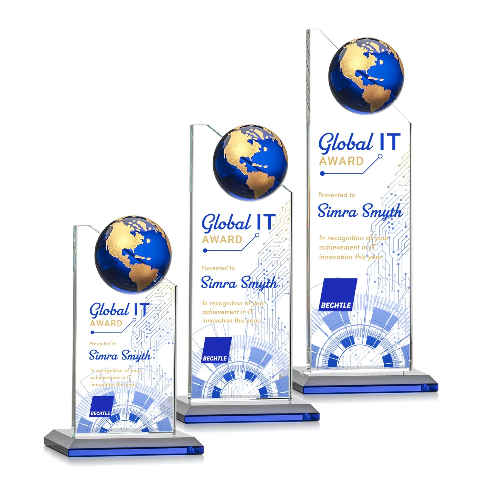 Promotional Optical Crystal Tower Award With Slanted Half-Globe Top for retirement presentations
