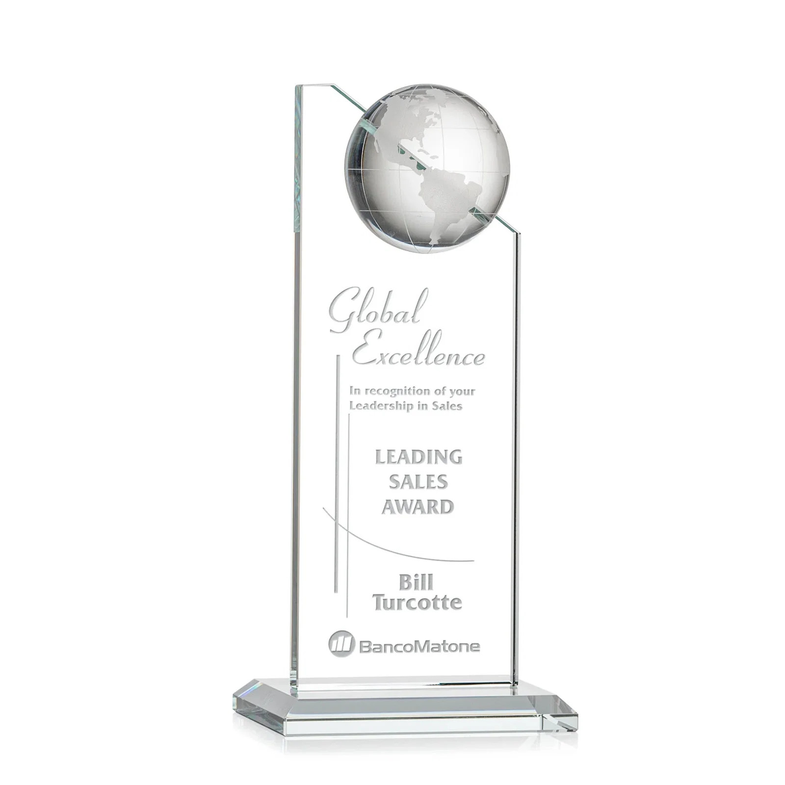 Custom Optical Crystal Tower Award With Slanted Half-Globe Top for service anniversary gifts