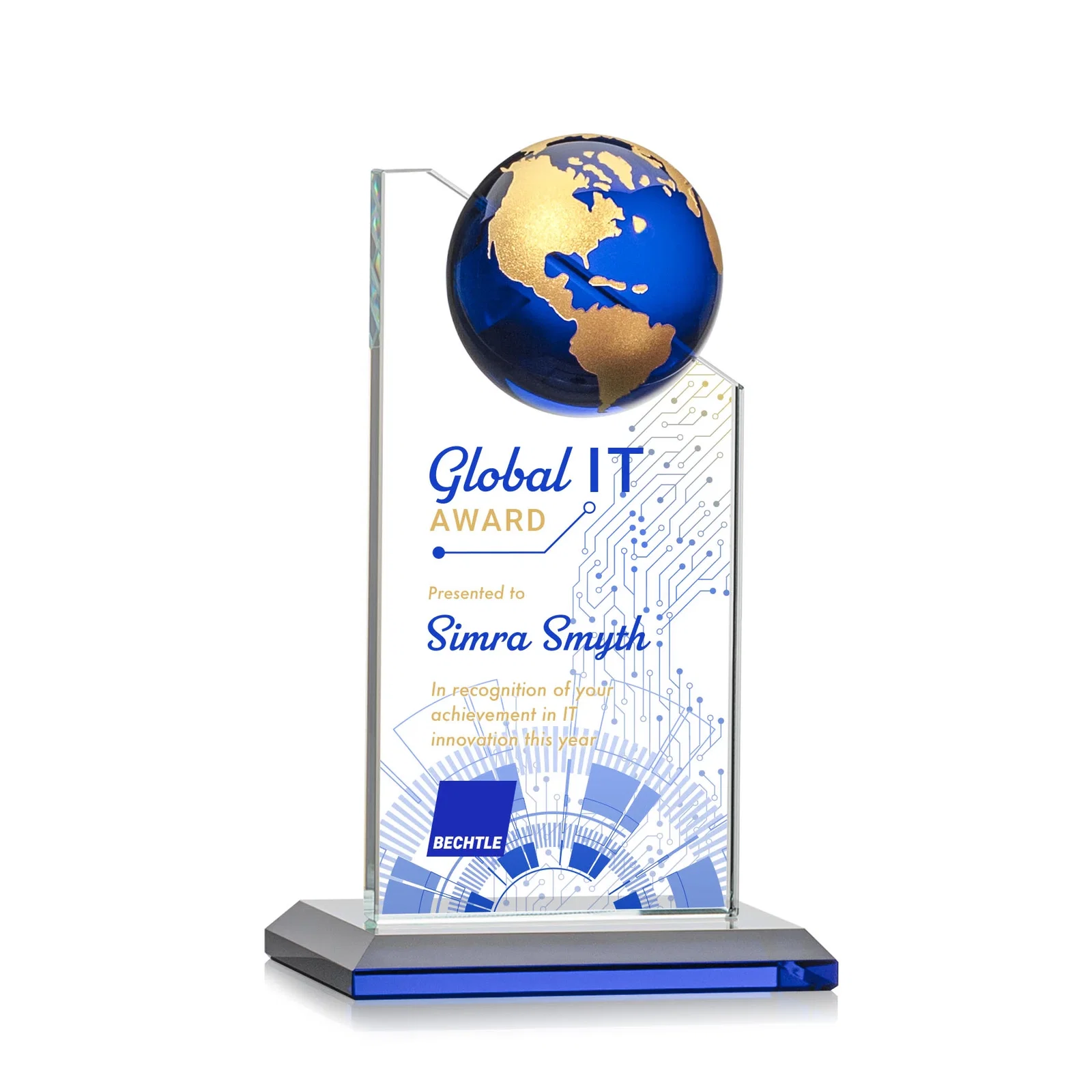 Promotional Optical Crystal Tower Award With Slanted Half-Globe Top for team milestone celebrations