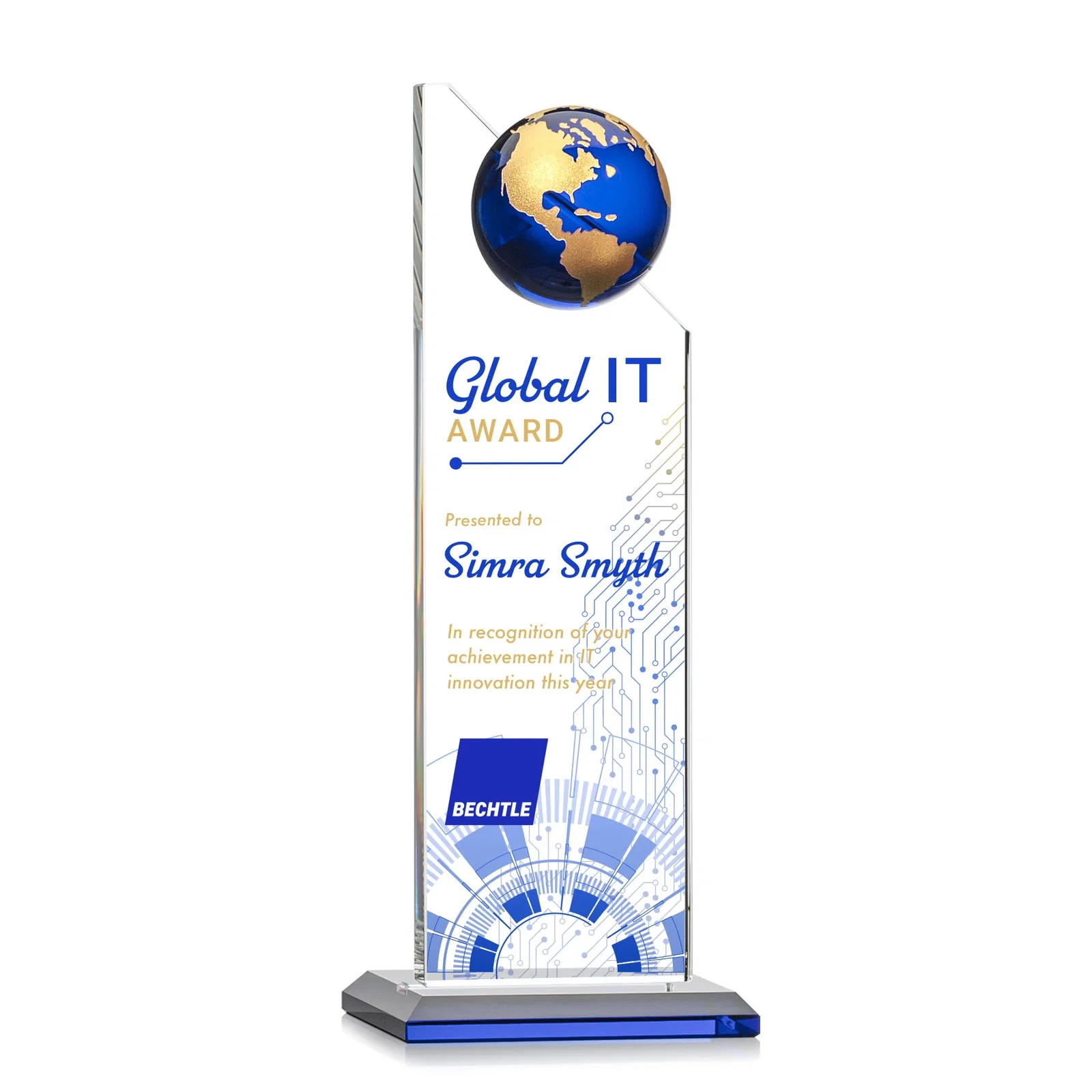 Promotional Optical Crystal Tower Award With Slanted Half-Globe Top for graduation ceremonies