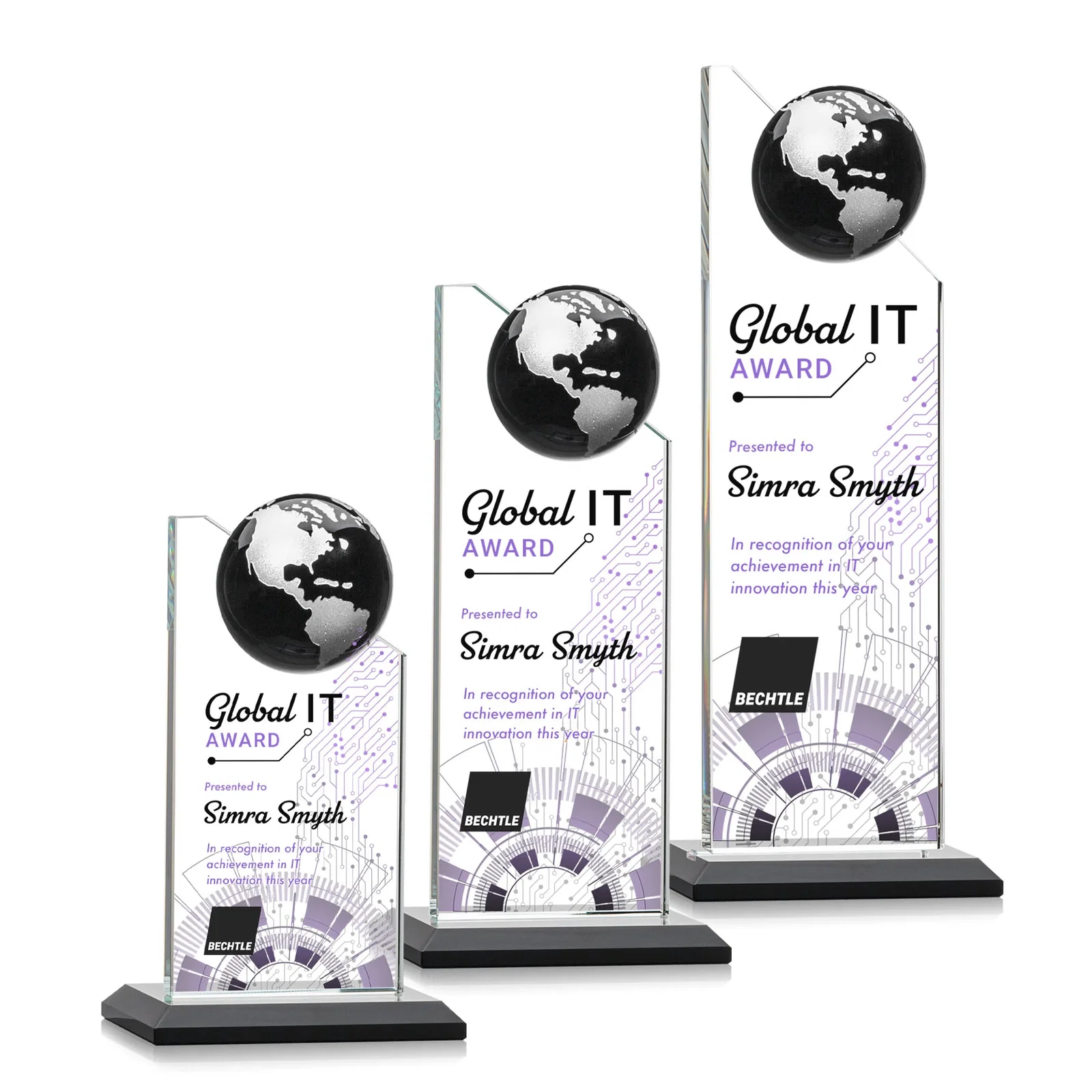 Promotional Optical Crystal Tower Award With Slanted Half-Globe Top for safety achievement programs