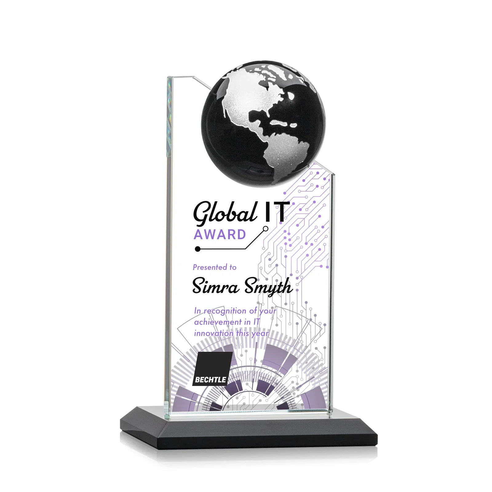 Promotional Optical Crystal Tower Award With Slanted Half-Globe Top for volunteer appreciation