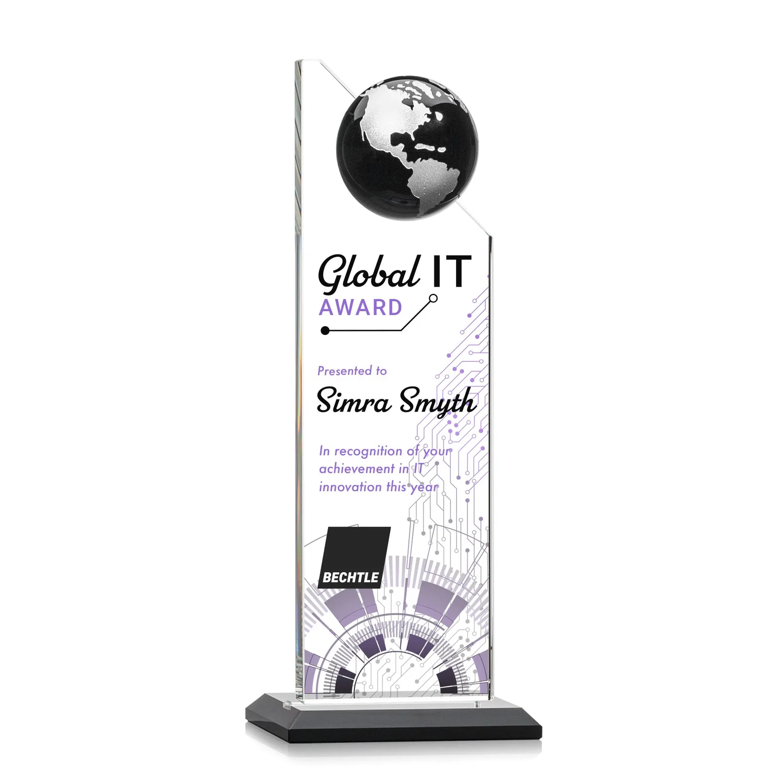 Promotional Optical Crystal Tower Award With Slanted Half-Globe Top for company anniversary events
