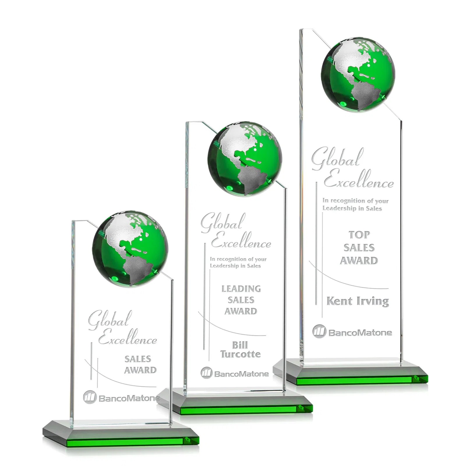 Branded Optical Crystal Tower Award With Slanted Half-Globe Top for safety achievement programs