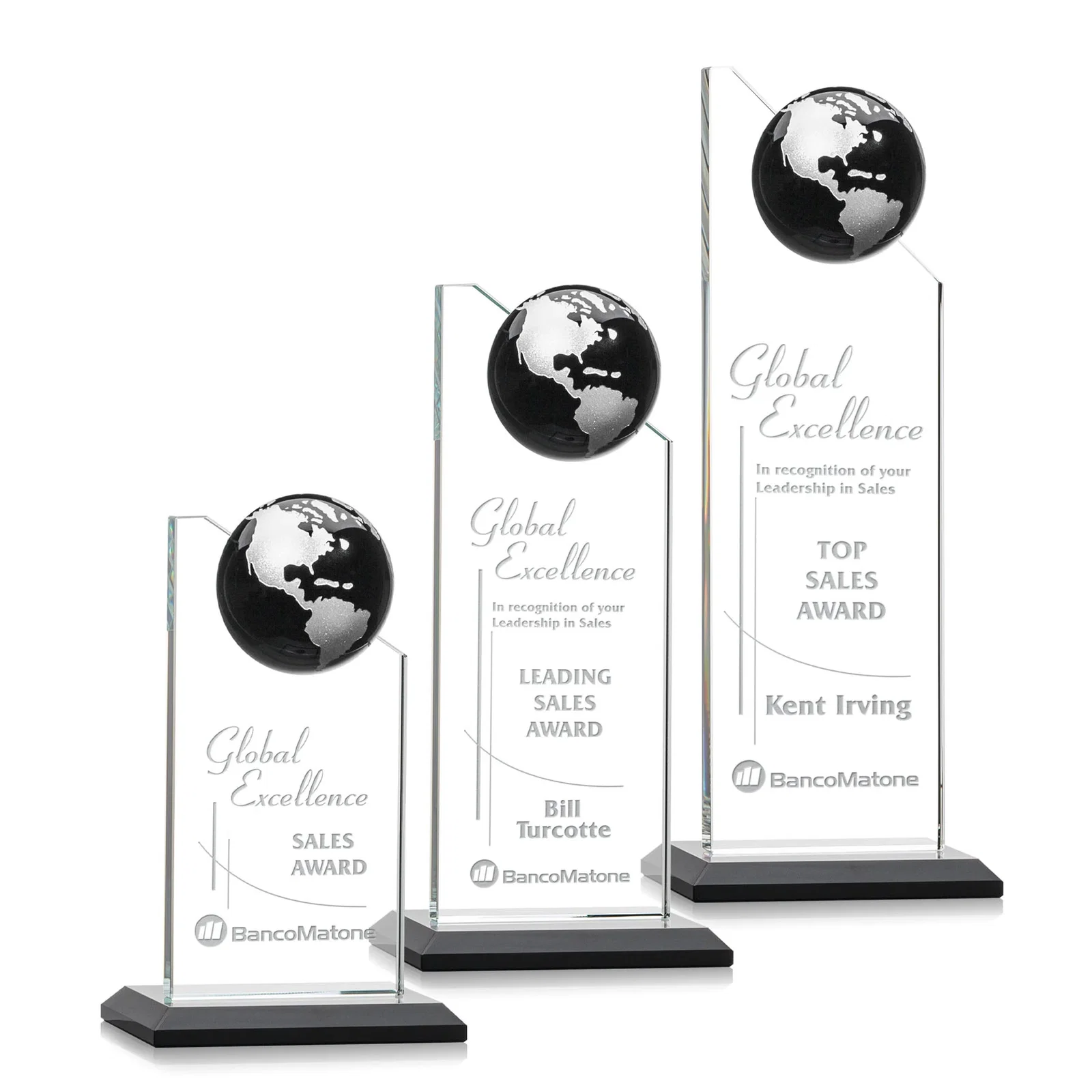 Custom printed Optical Crystal Tower Award With Slanted Half-Globe Top for employee recognition