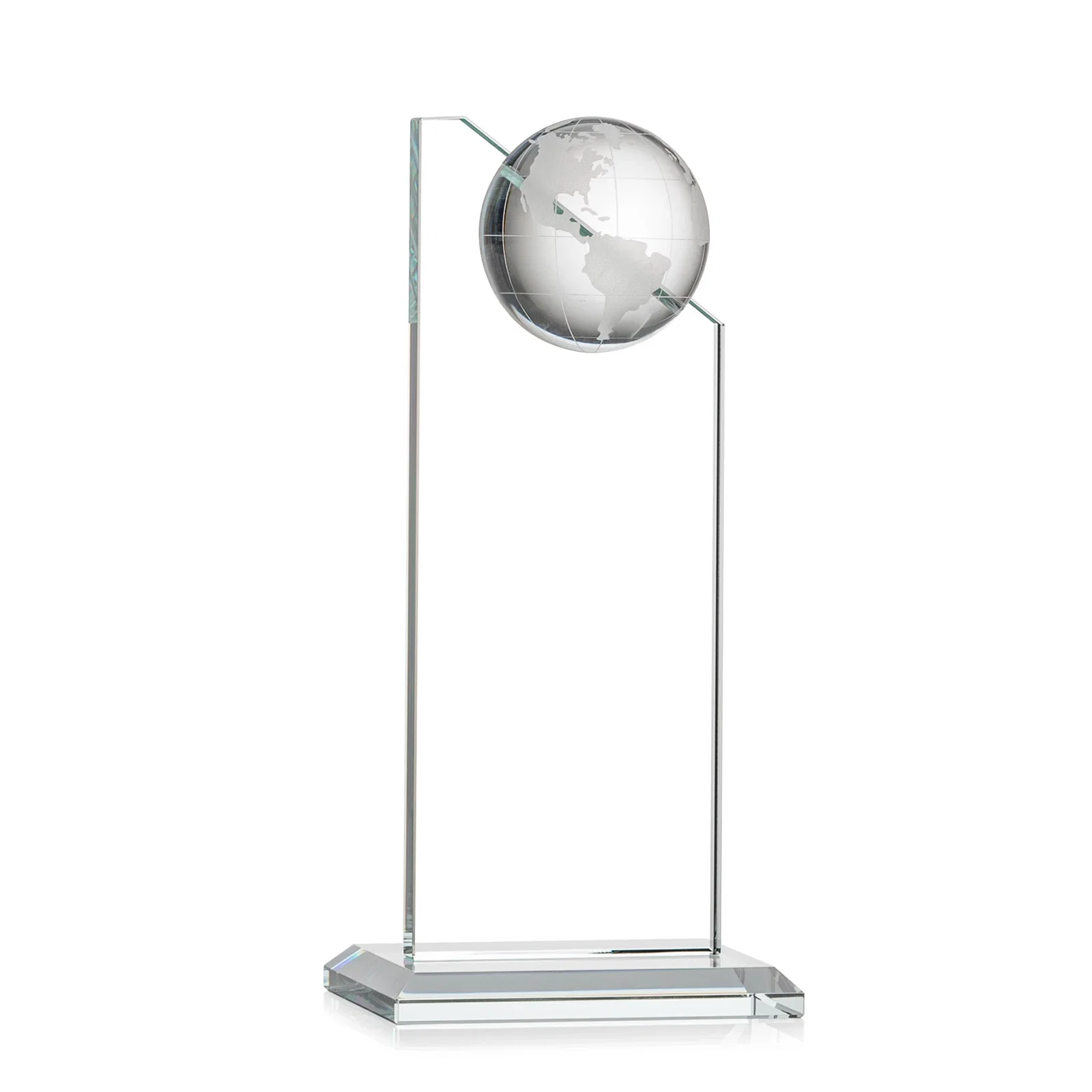 Custom printed Optical Crystal Tower Award With Slanted Half-Globe Top for volunteer appreciation