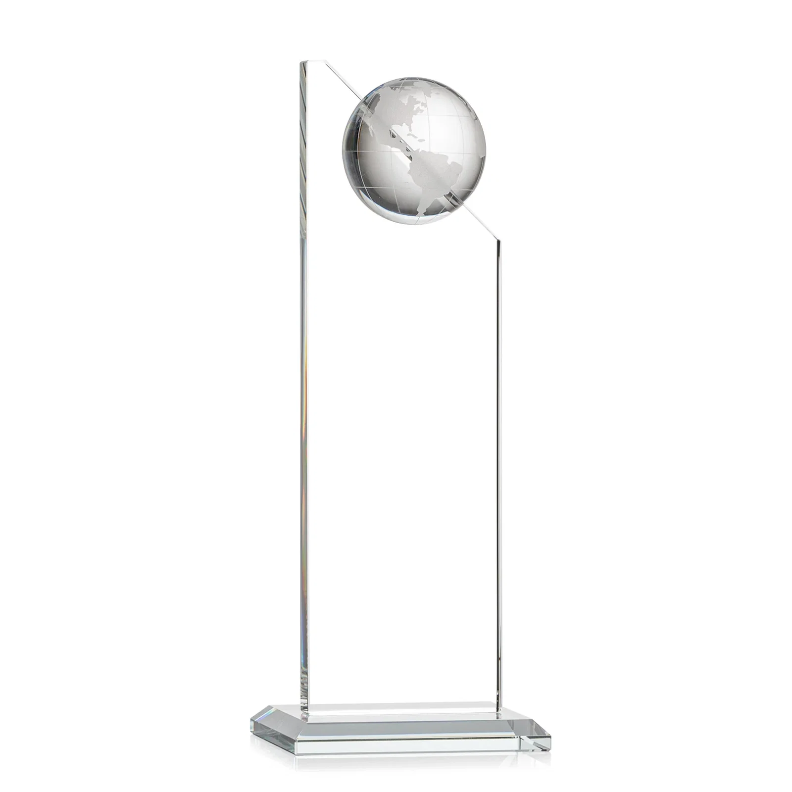 Custom printed Optical Crystal Tower Award With Slanted Half-Globe Top for dealer and partner awards