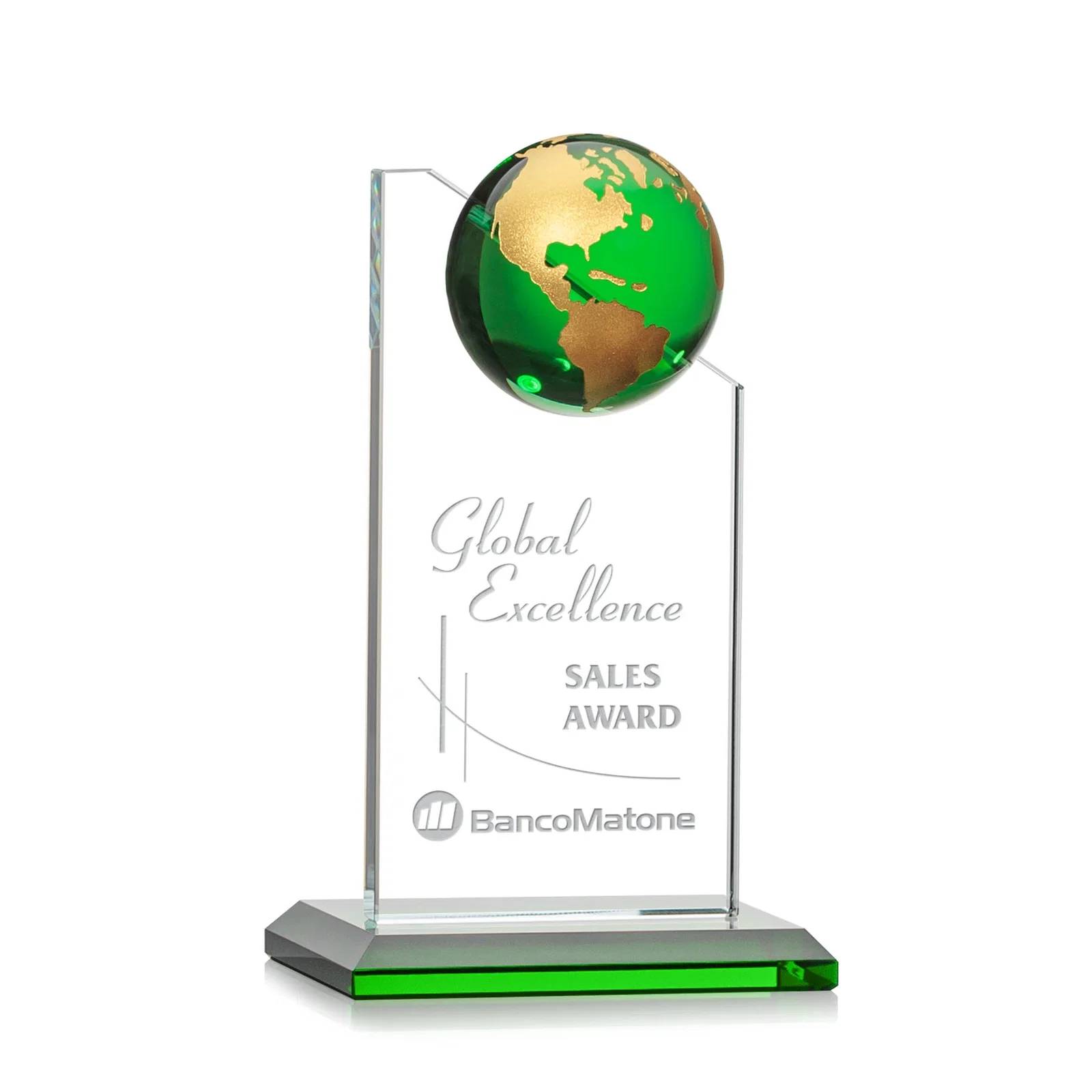 Custom Optical Crystal Tower Award With Slanted Half-Globe Top for team milestone celebrations