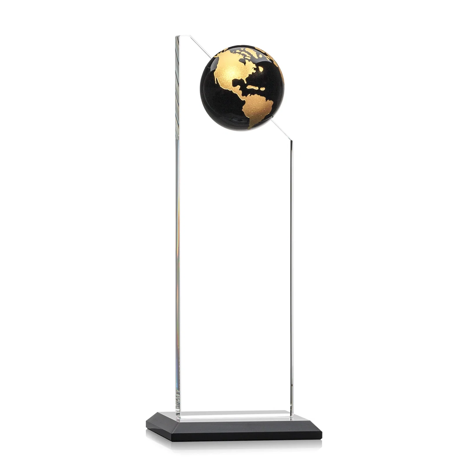 Customized Optical Crystal Tower Award With Slanted Half-Globe Top for retirement presentations