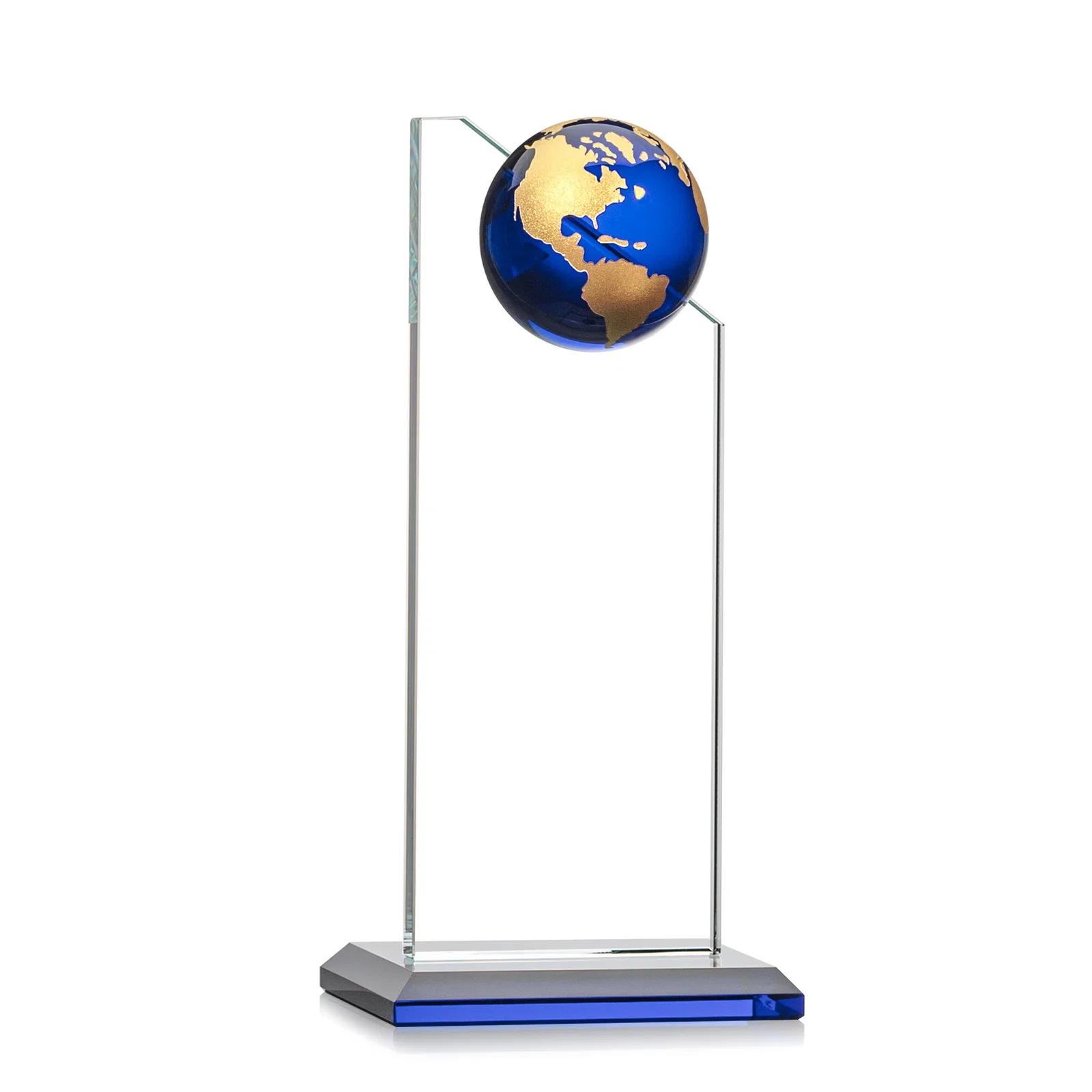 Customized Optical Crystal Tower Award With Slanted Half-Globe Top for donor appreciation