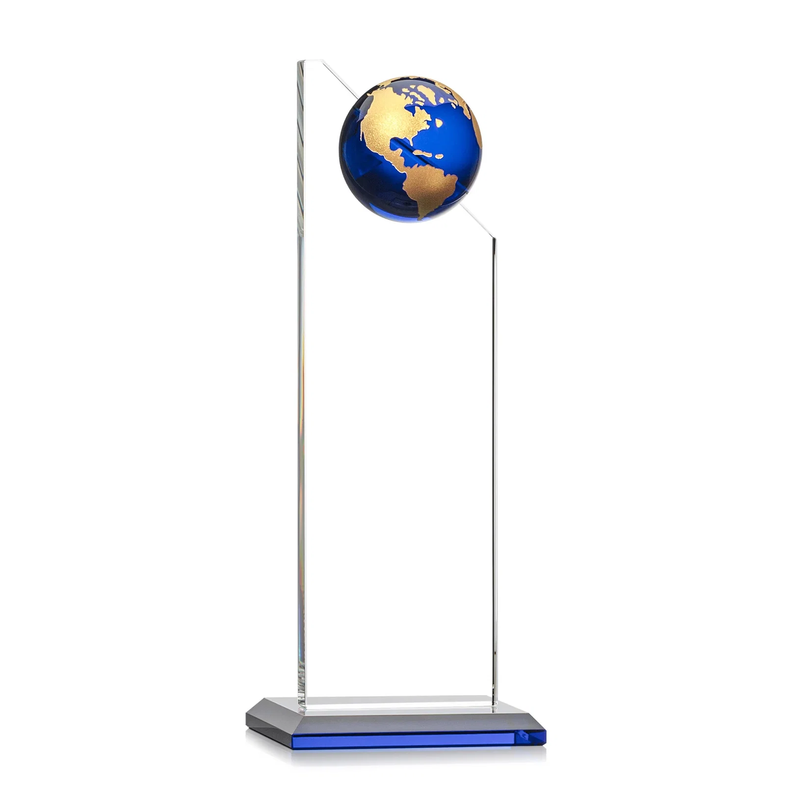 Customized Optical Crystal Tower Award With Slanted Half-Globe Top for graduation ceremonies