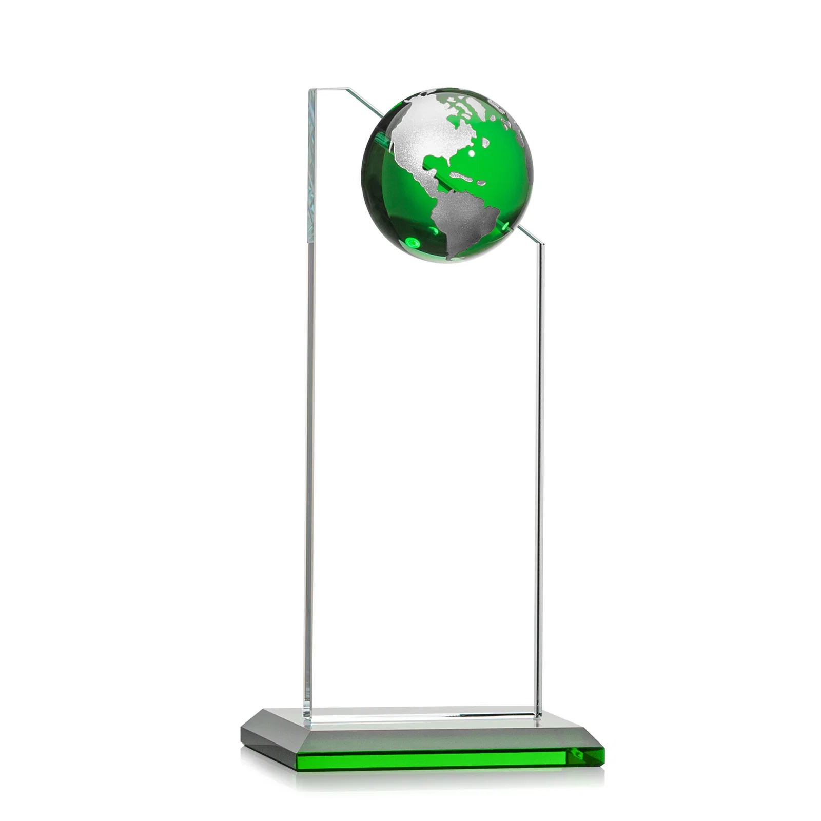 Customized Optical Crystal Tower Award With Slanted Half-Globe Top for volunteer appreciation