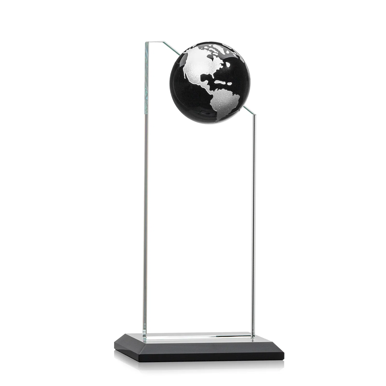 Custom engraved Optical Crystal Tower Award With Slanted Half-Globe Top for employee recognition