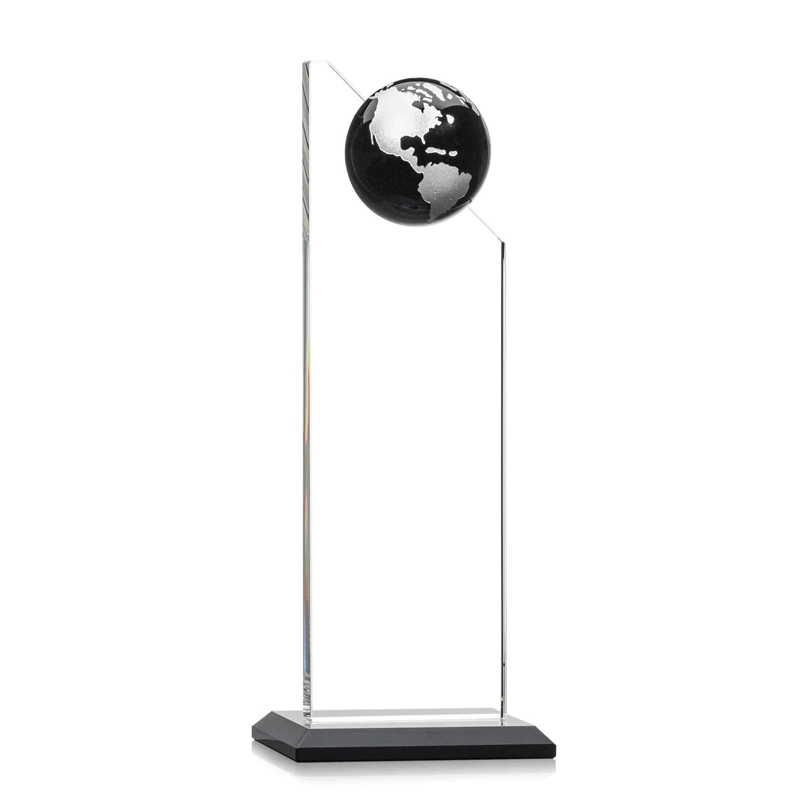 Custom engraved Optical Crystal Tower Award With Slanted Half-Globe Top for corporate award ceremonies