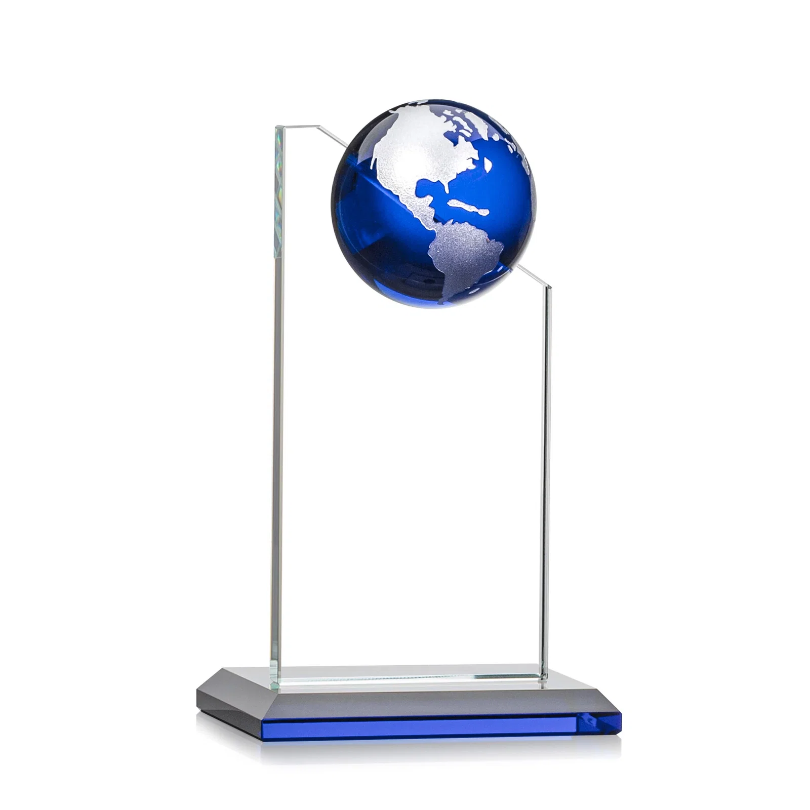 Custom engraved Optical Crystal Tower Award With Slanted Half-Globe Top for service anniversary gifts