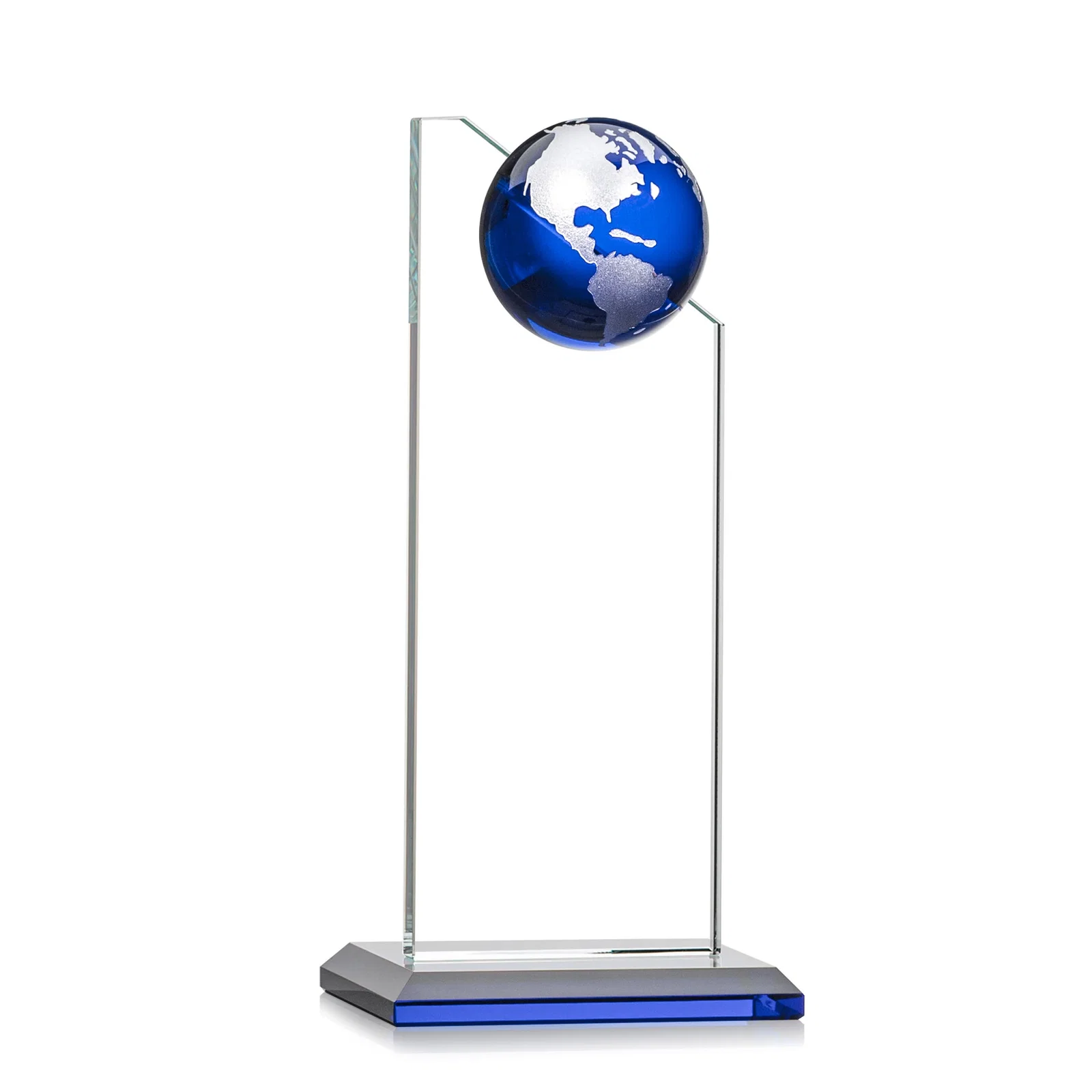 Custom engraved Optical Crystal Tower Award With Slanted Half-Globe Top for sales achievement awards