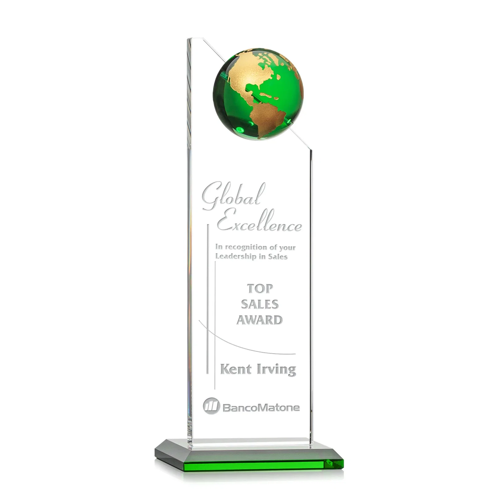 Custom Optical Crystal Tower Award With Slanted Half-Globe Top for graduation ceremonies