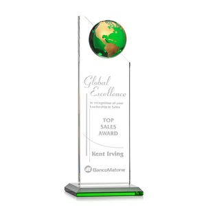 Optical Crystal Tower Award With Slanted Half-Globe Top