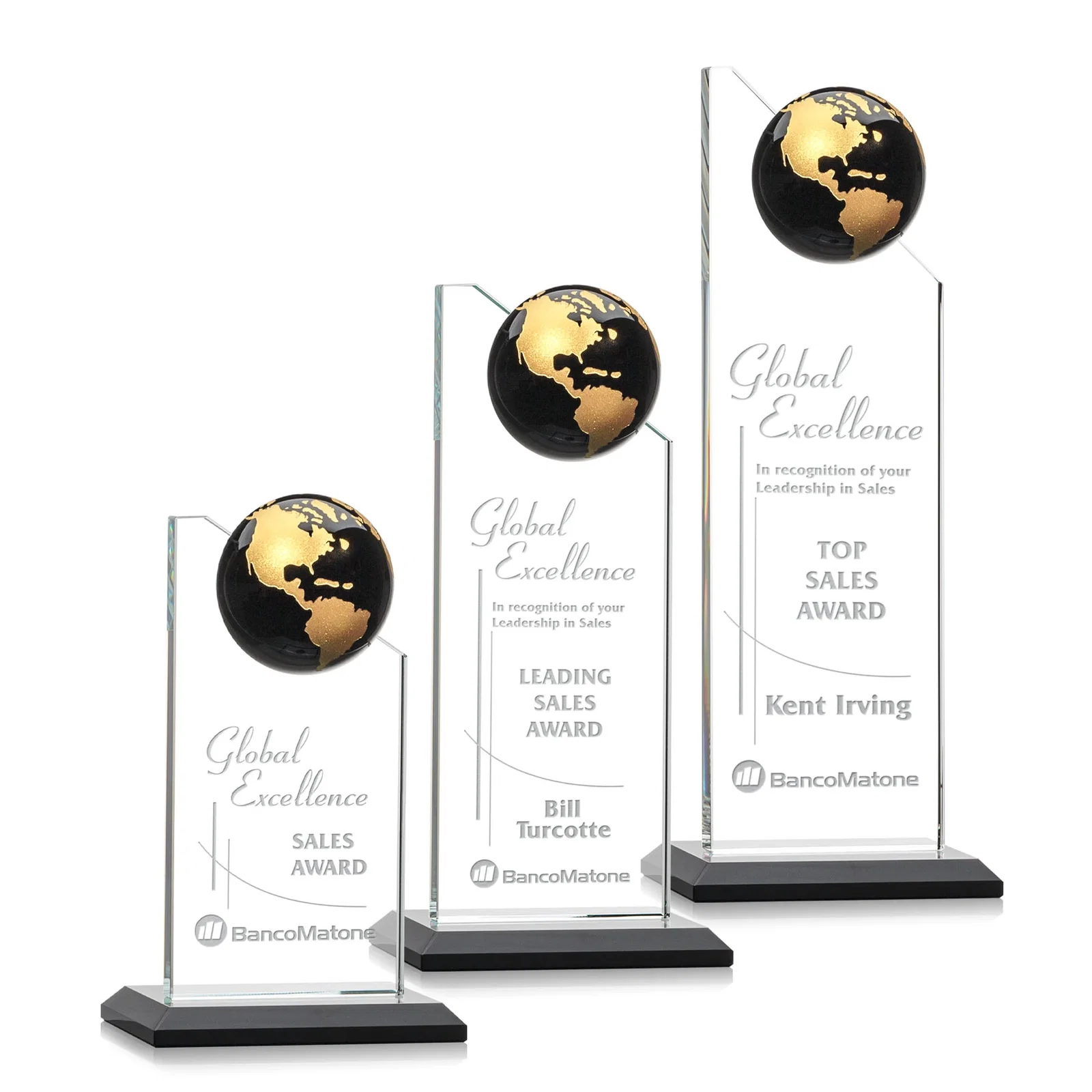 Custom Optical Crystal Tower Award With Slanted Half-Globe Top for safety achievement programs