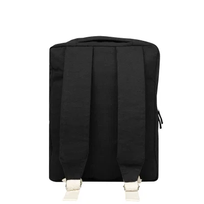 Beige heathered fabric gives this bag a soft look