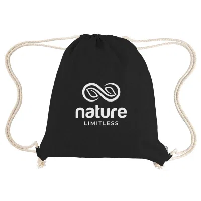 Recycled cotton drawstring bag with rope shoulder cords