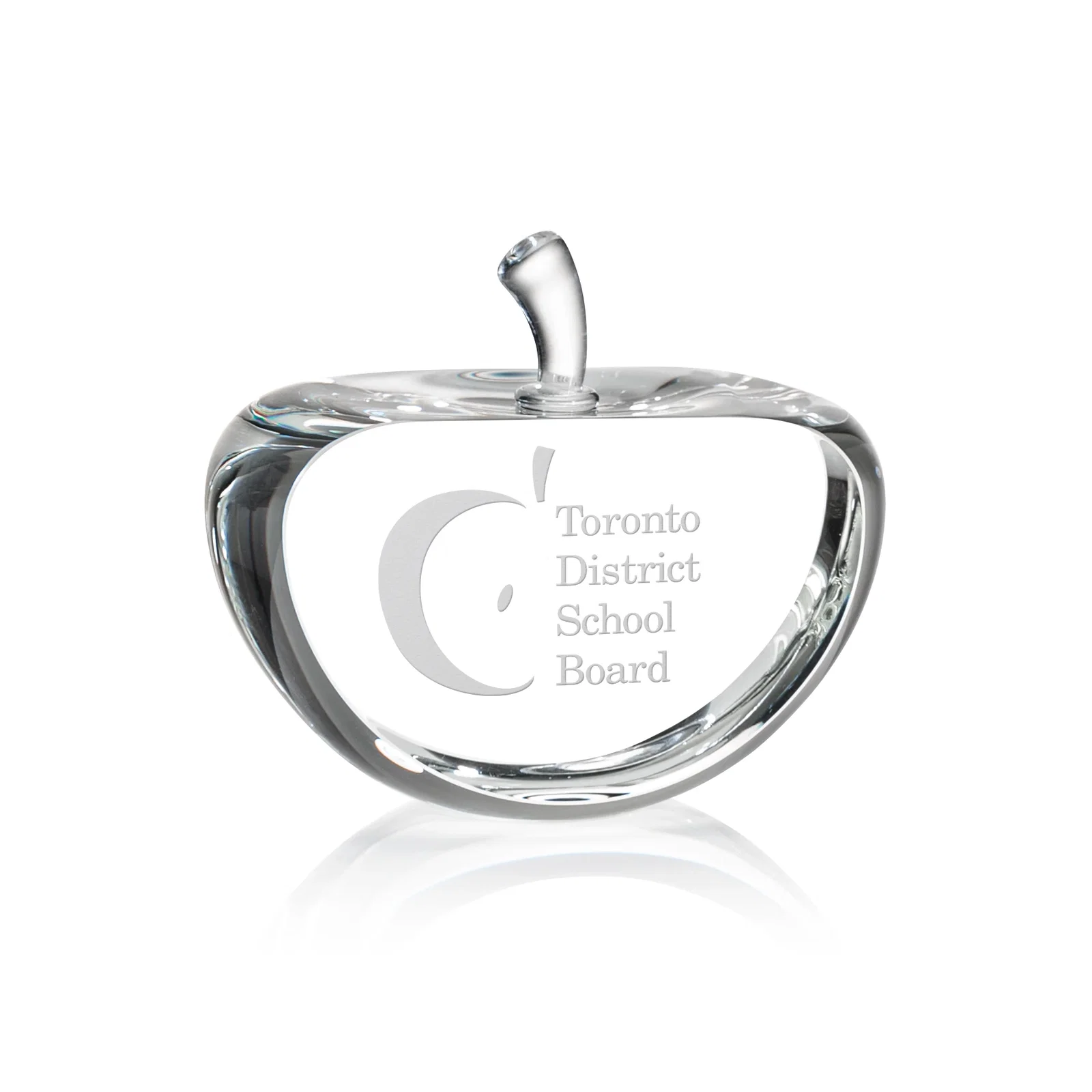 Custom Flat-Faced Optical Crystal Apple Paperweight, 3" x 2.625", teacher appreciation gift for employee recognition