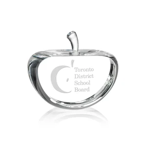Flat-Faced Optical Crystal Apple Paperweight, 3" x 2.625"
