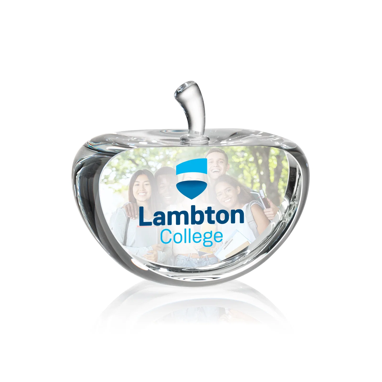 Custom Flat-Faced Optical Crystal Apple Paperweight, 3" x 2.625", teacher appreciation gift for service anniversary gifts