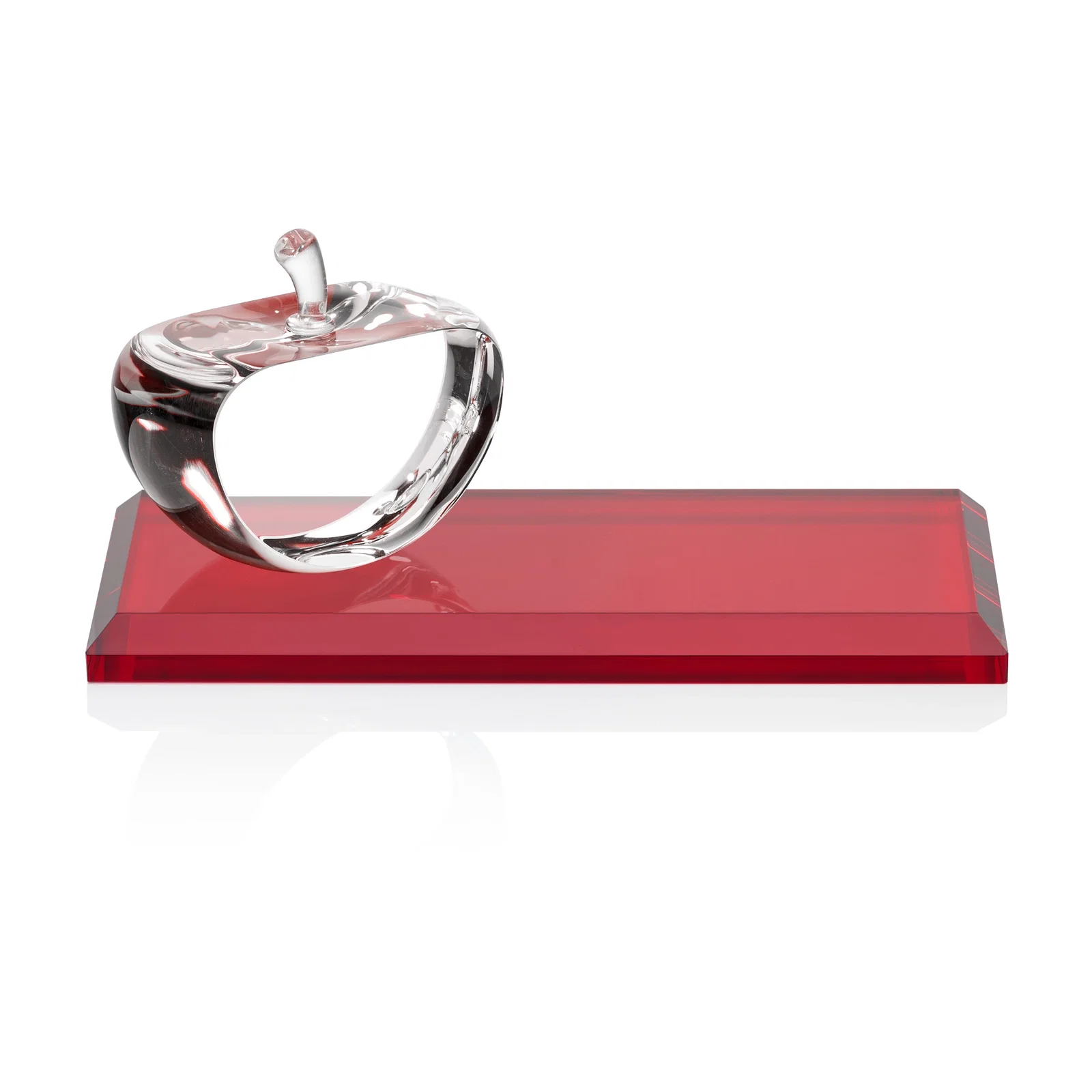 Promotional Optical Crystal Apple Award With Decoration on Base and Apple, desk awards for employee recognition