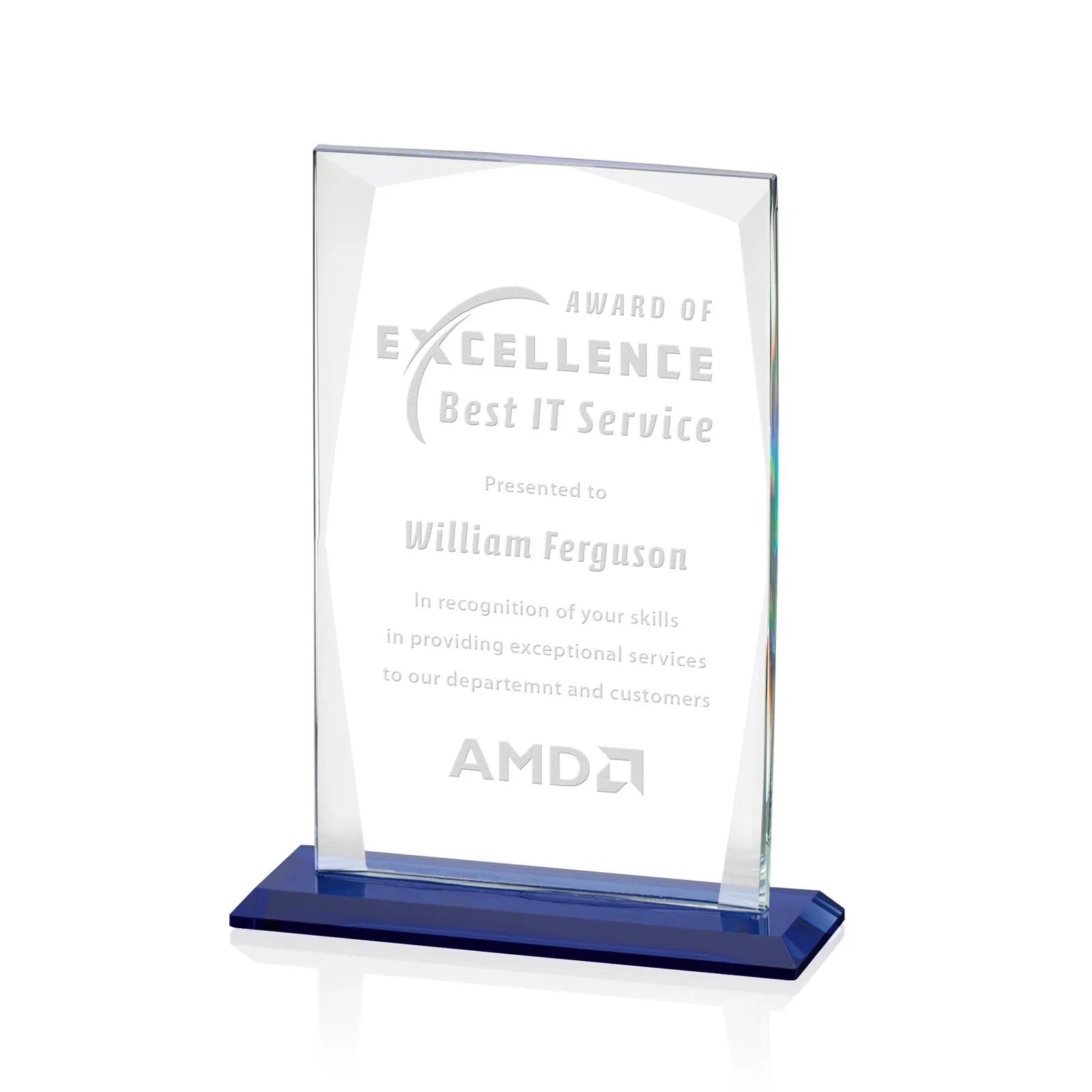 Custom Starfire Crystal Award with Perimeter Bevel Curtain Effect, awards for corporate award ceremonies