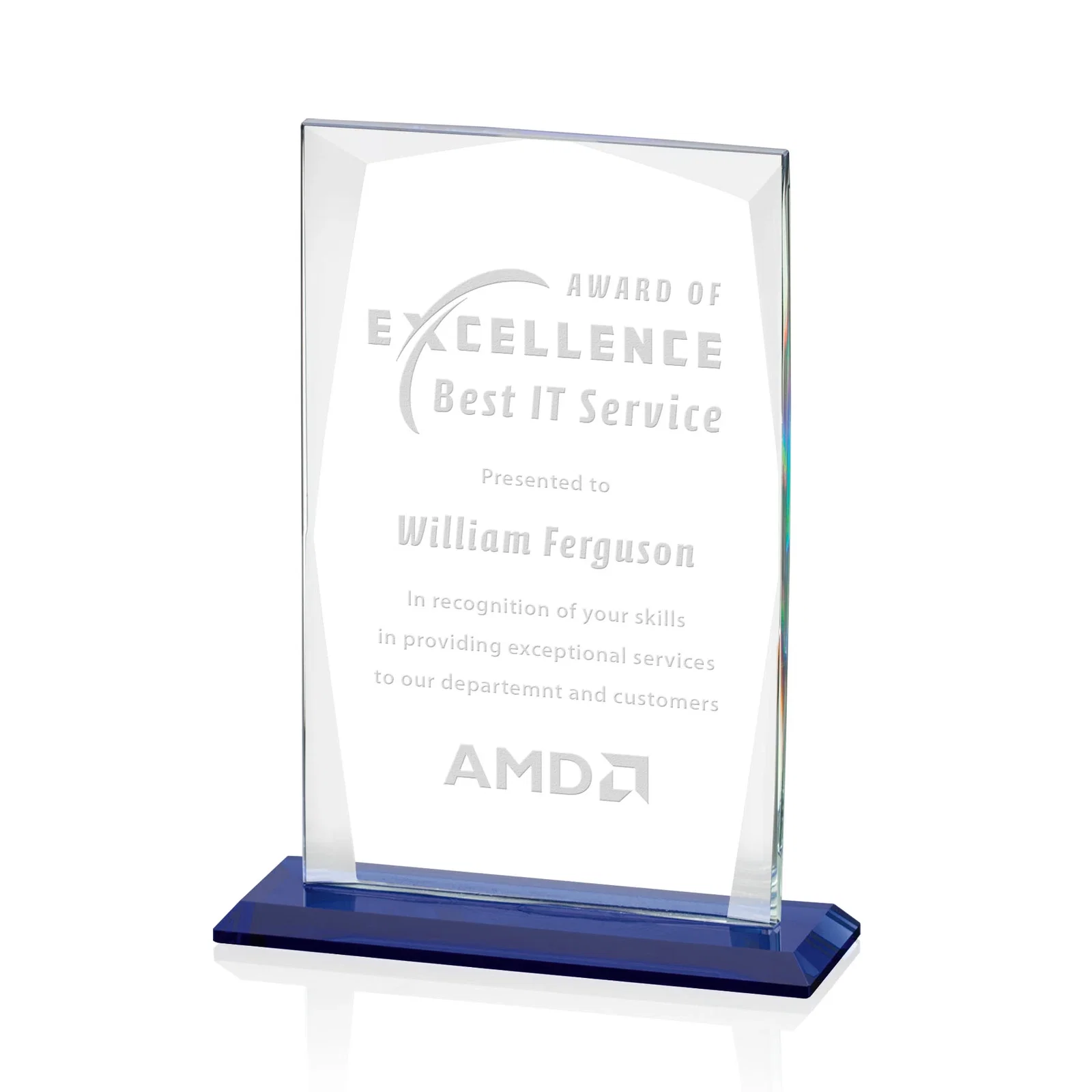 Custom Starfire Crystal Award with Perimeter Bevel Curtain Effect, awards for service anniversary gifts