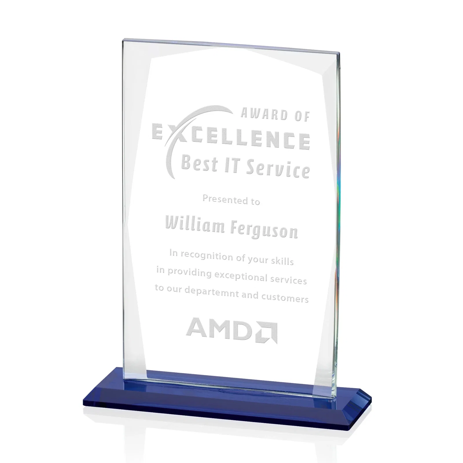 Custom Starfire Crystal Award with Perimeter Bevel Curtain Effect, awards for sales achievement awards