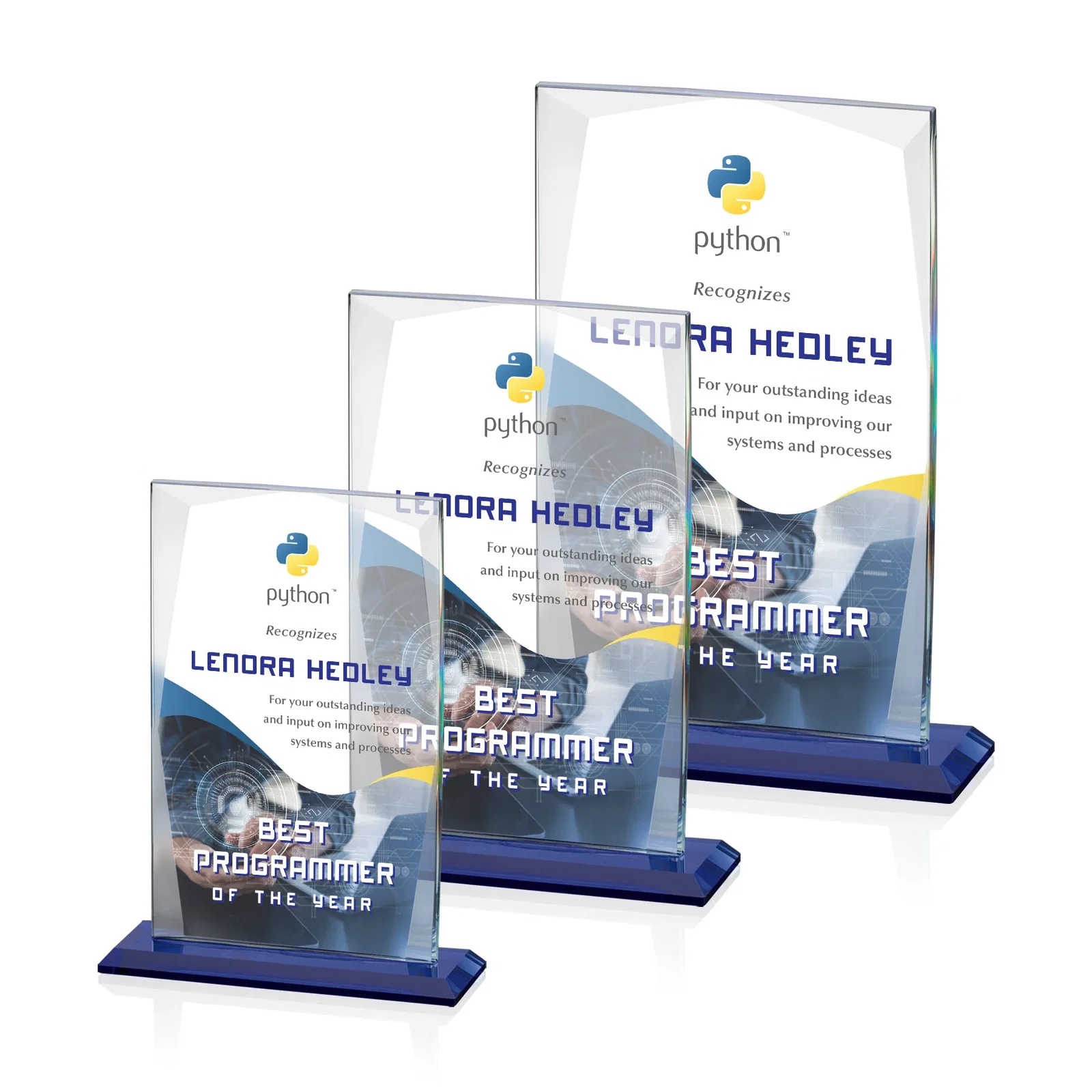 Custom Starfire Crystal Award with Perimeter Bevel Curtain Effect, awards for retirement presentations