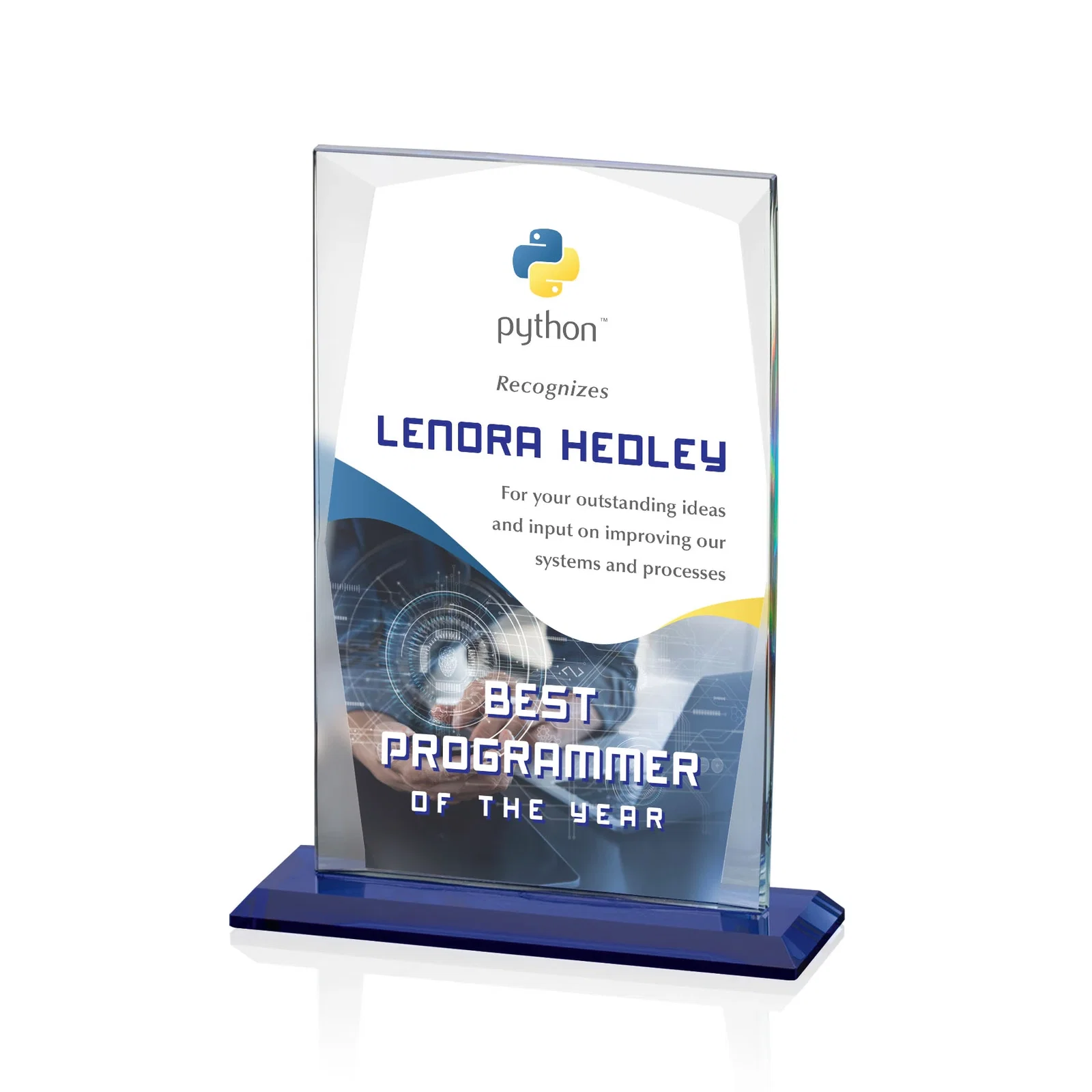 Custom Starfire Crystal Award with Perimeter Bevel Curtain Effect, awards for team milestone celebrations